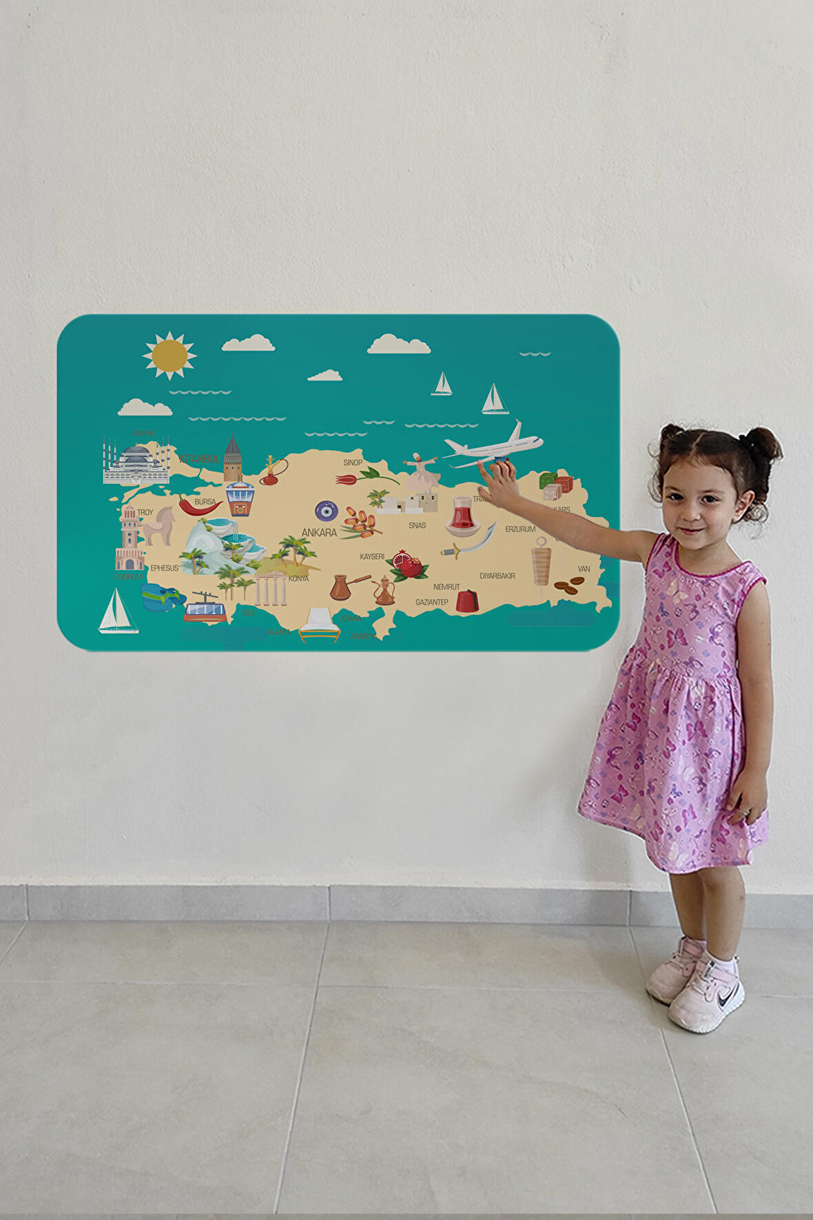 Eğitici ve Öğretici Dekoratif Çocuk Odası Türkiye Haritası Duvar Sticker 3878