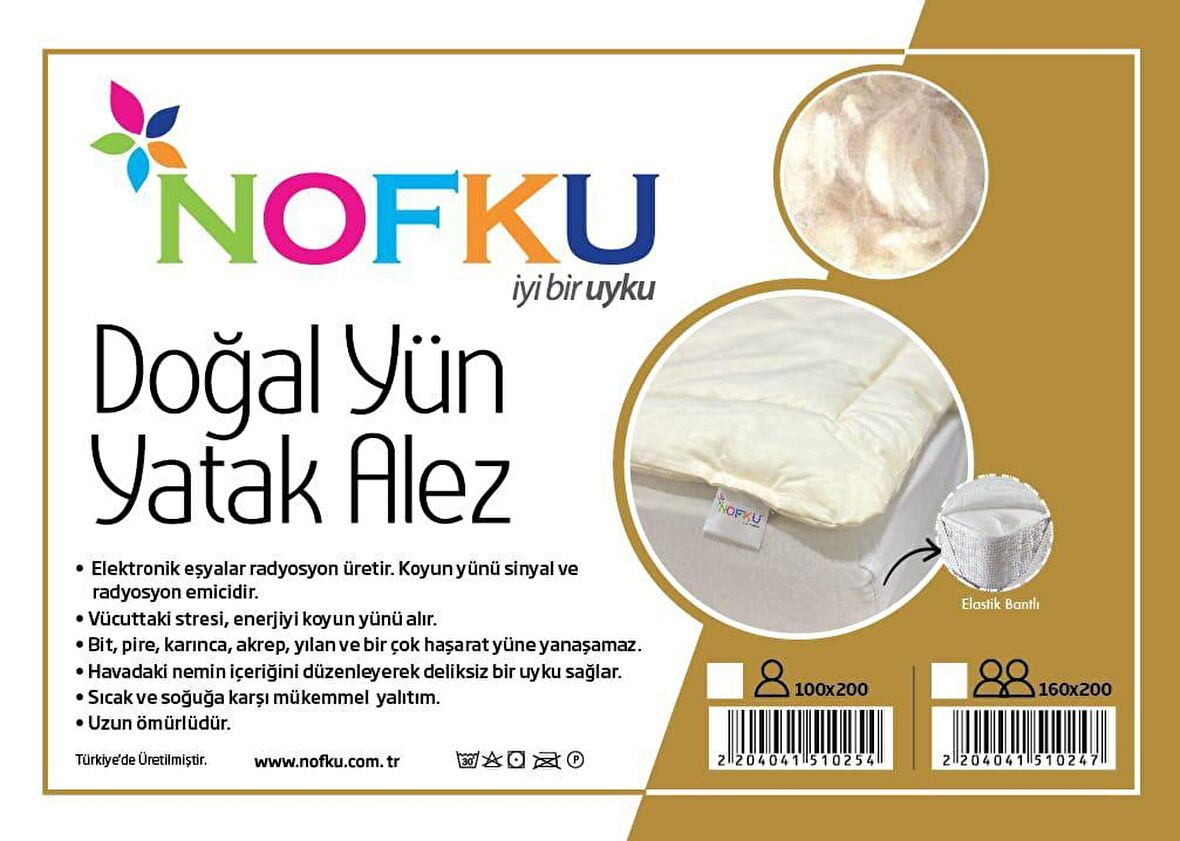 Nofku Doğal Yün 160 x 200 Su Geçirmez Alez Beyaz