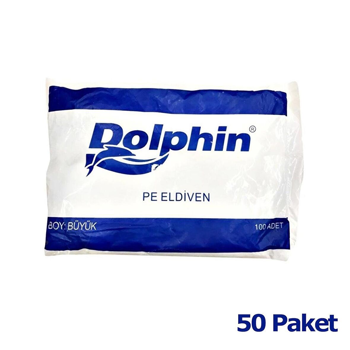 Dolphin PE Gıda Temizlik Tek Kullanımlık Şeffaf Poşet Market Eldiven - Büyük Boy- 100 Adetlik 50 Paket