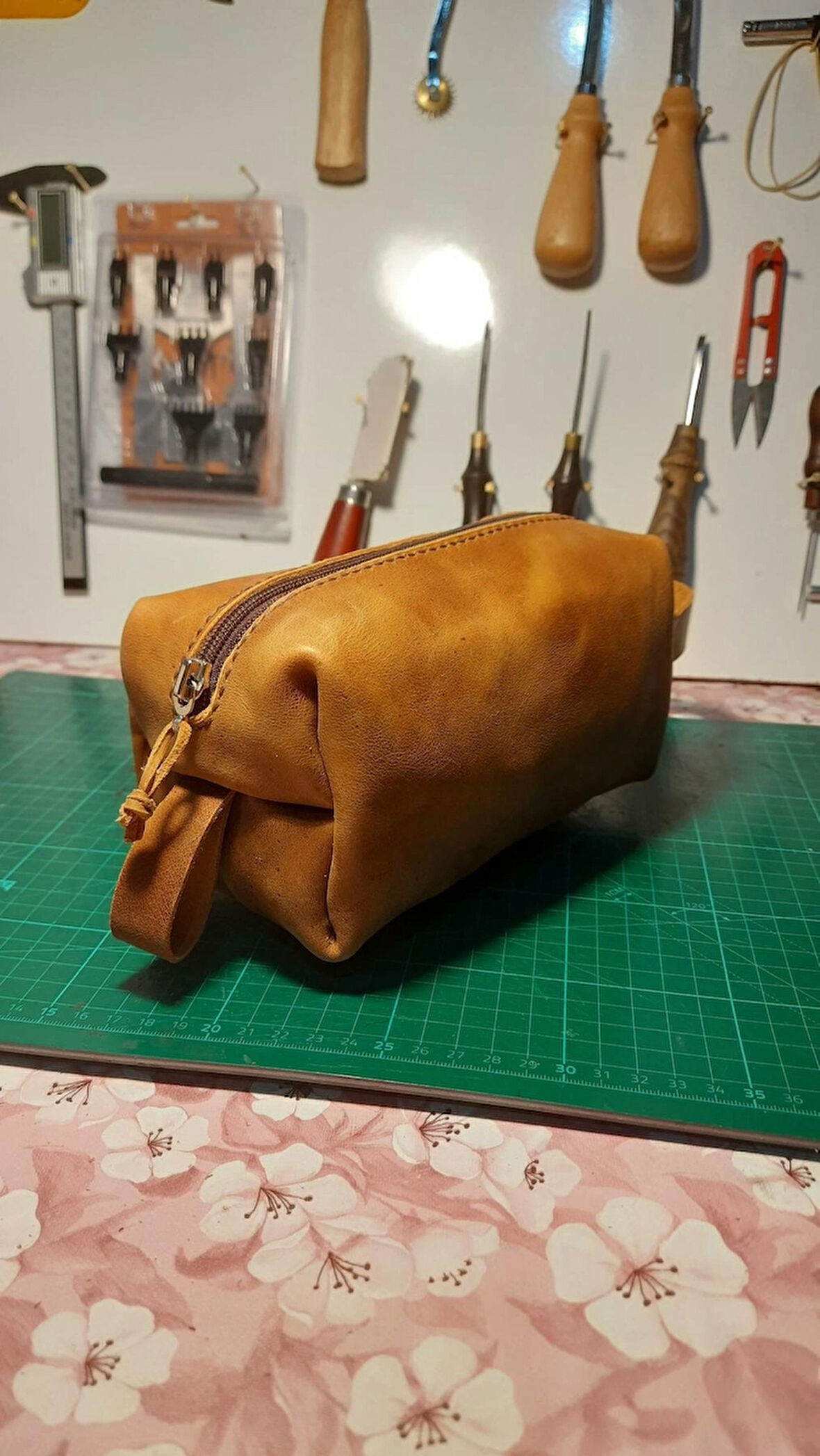 %100 Gerçek Deri Taba Renk Dopp Kit Çanta