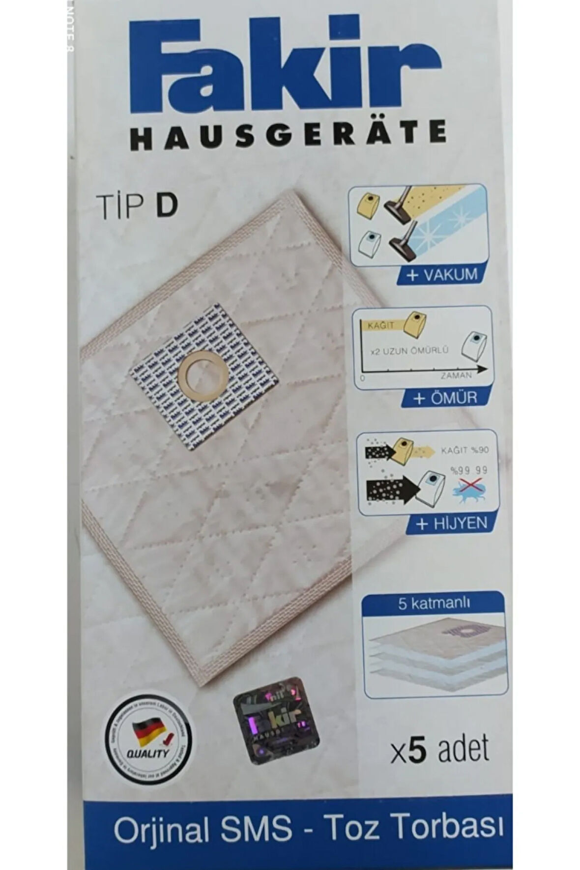Fakir E 240 - CL 220 - Viper Turbo Elektrikli Süpürge İçin SMS Toz Torbası TİP D