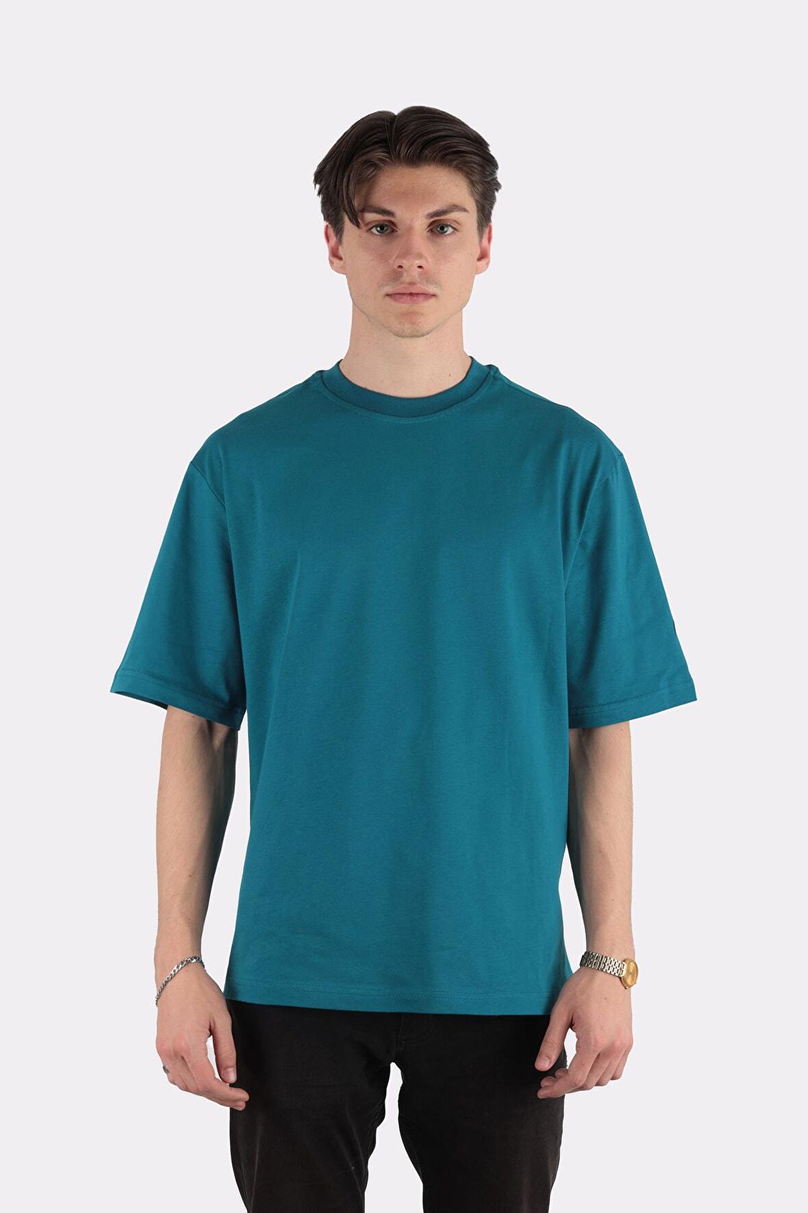 Erkek Oversize Bisiklet Yaka T-shirt