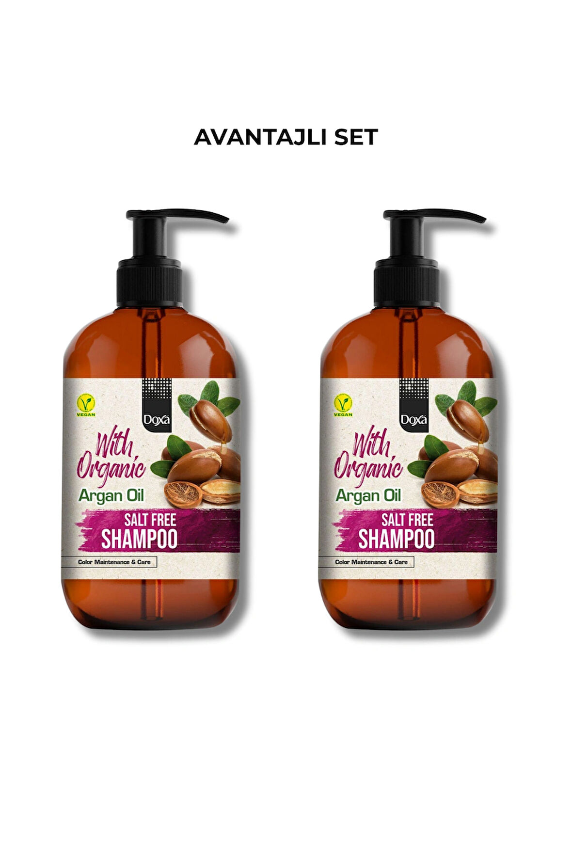 Doxa Tuzsuz Şampuan 500 ml – Organik Argan Yağlı, Boyalı Saçlara Özel Renk Koruyucu Bakım 2li Set