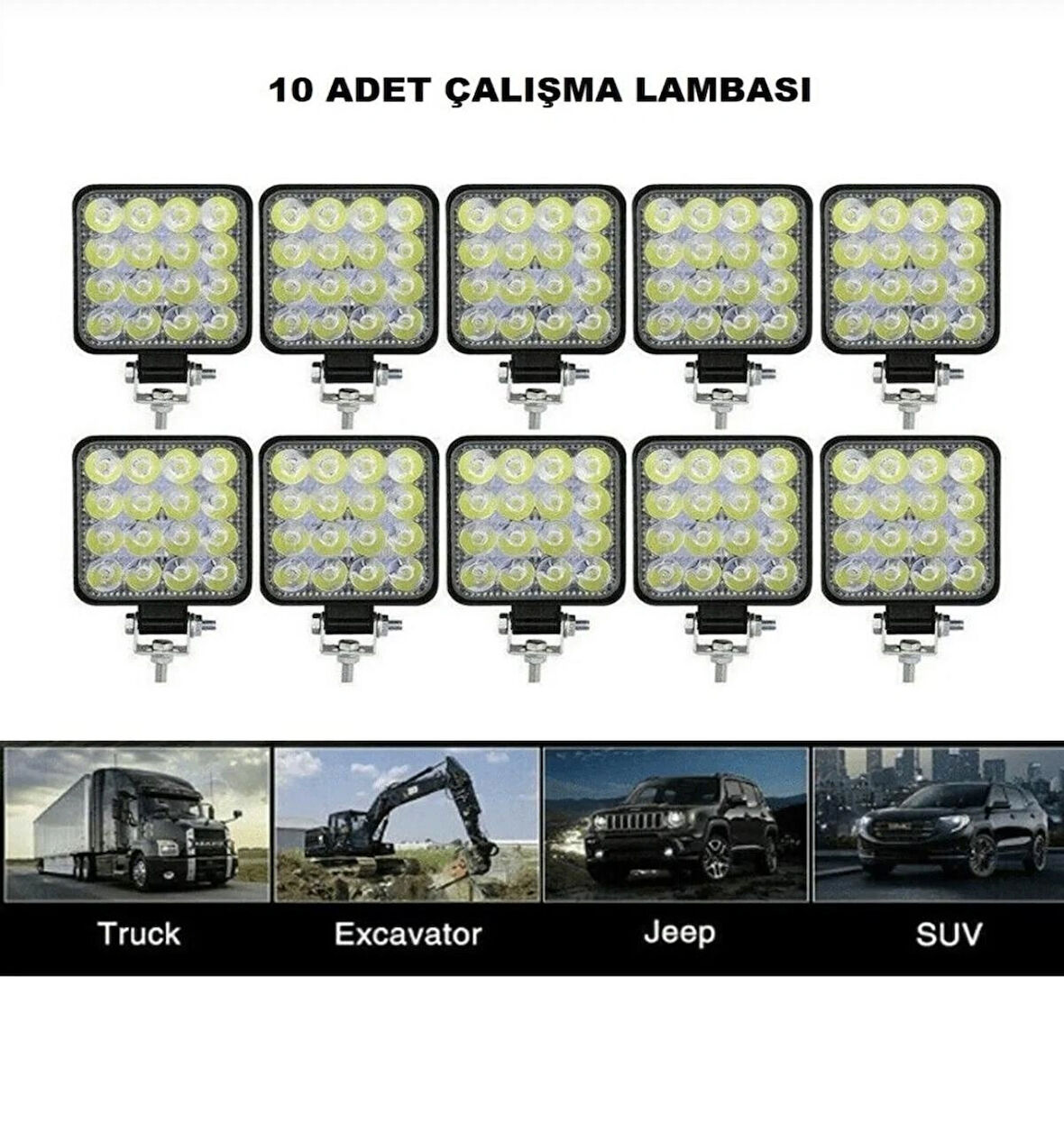 Point 10 Adet 16 LED Off Road Iş Makinesi Kamyon Projektör Çalışma ve Sis Lambası 48 Watt 12V