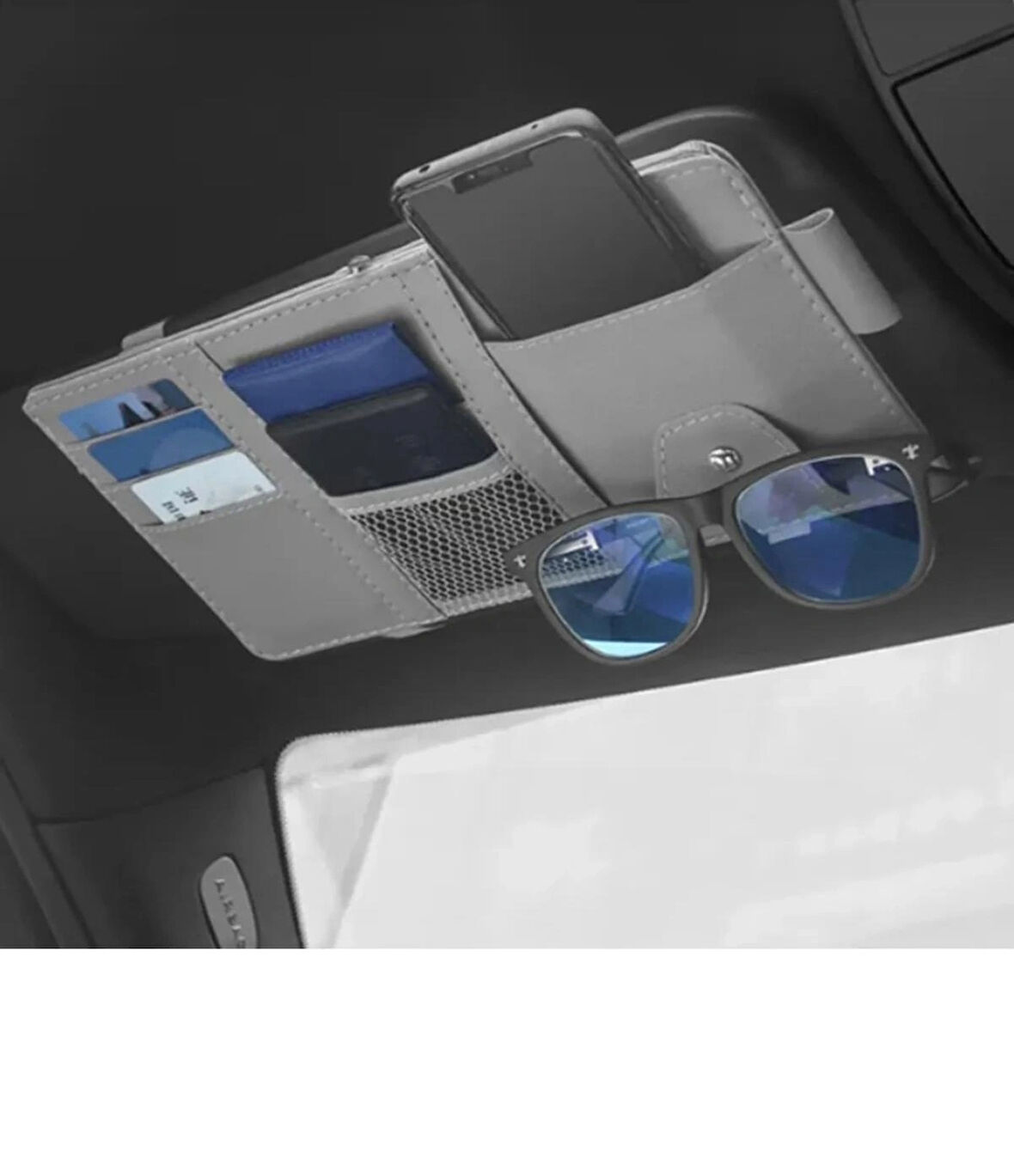 Point Güneşlik Arkası Organizer Cdlik Gözlük Tutucu Kartlık Gri