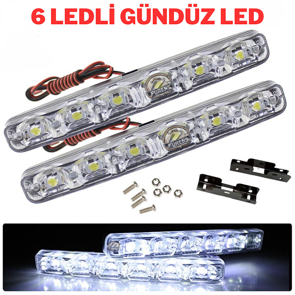 Mercekli 6 Ledli Beyaz Drl Gündüz Ledi 12v Sis Lambası Ledi Off Road Sis 12V