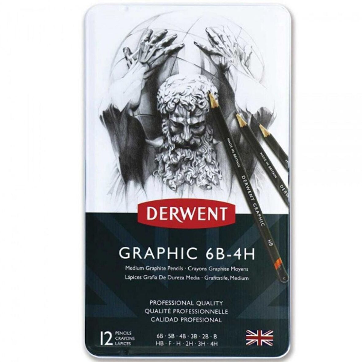Derwent Graphic Pencil 12'li Teneke Kutu Medium (Dereceli Kalem)(Dengeli Uçlar)