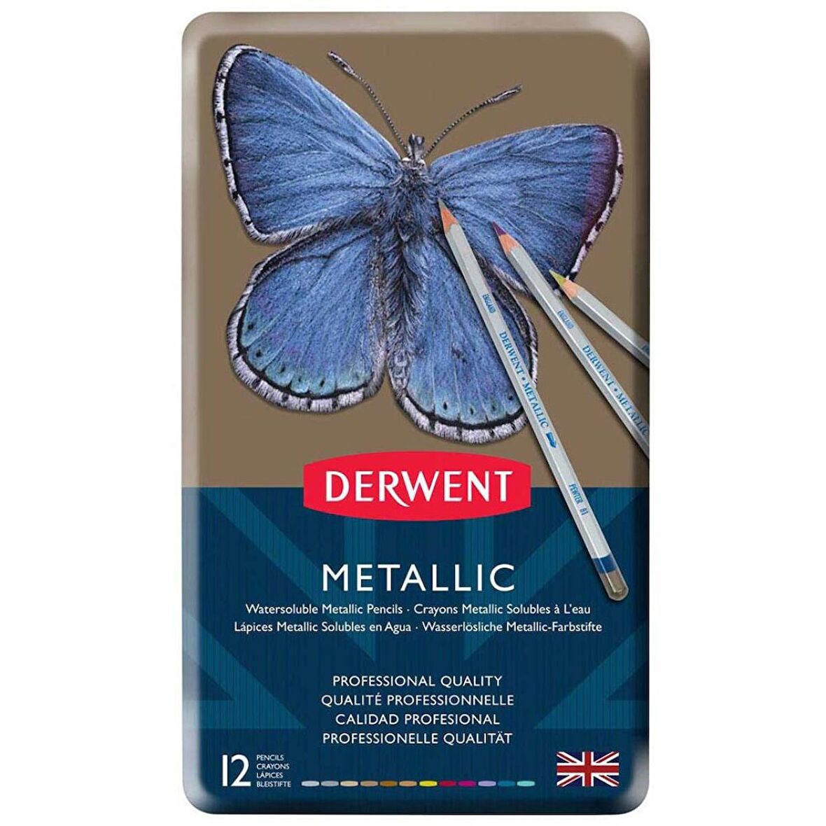 Derwent Metallic Pencil 12'li Teneke Kutu (Metalik Boya Kalemi)