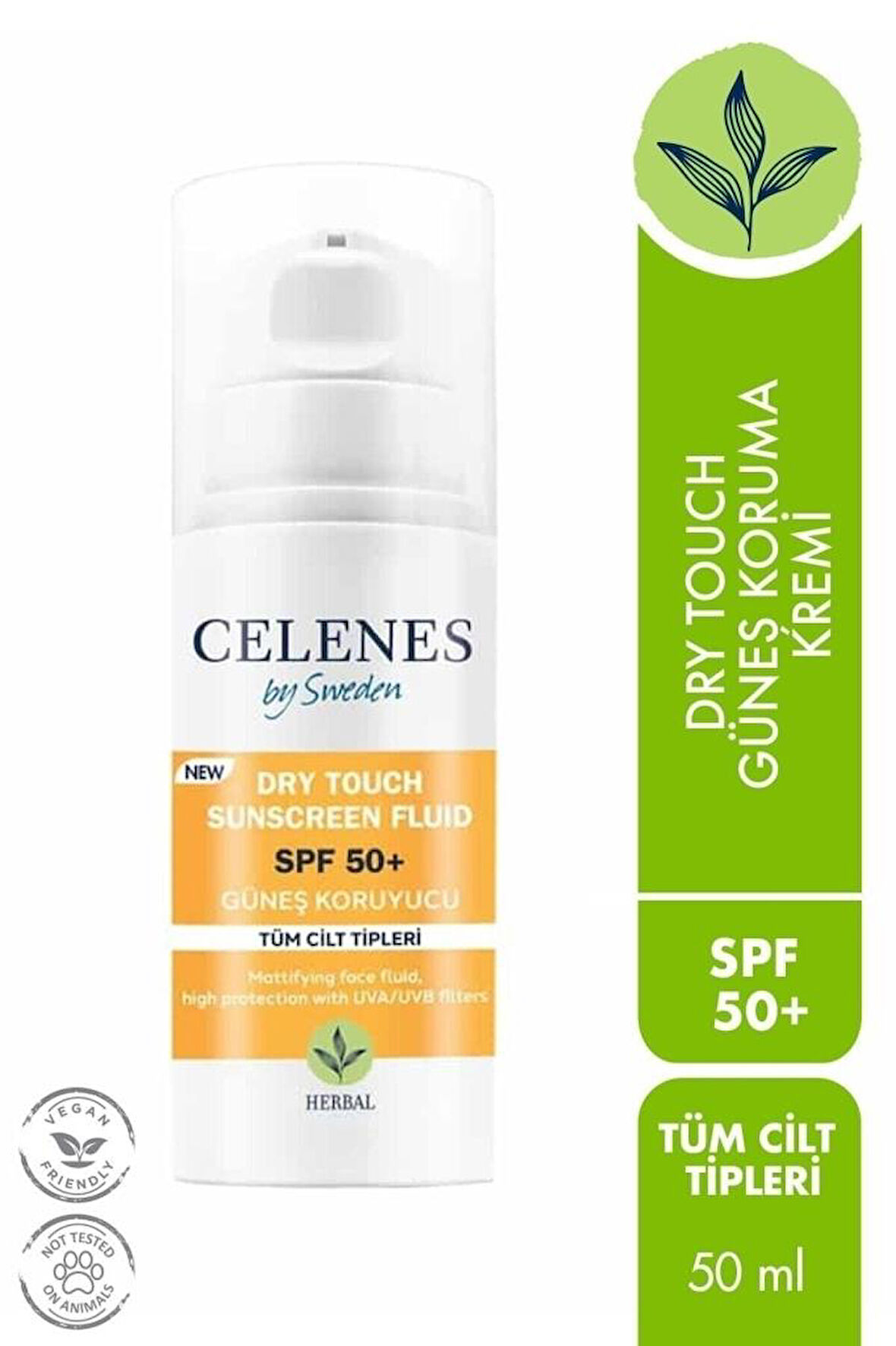 Celenes Herbal Dry Touch Yüksek Korumalı Fluid 50 SPF (Yüz ve Dekolte Bölgesi) Tüm Ciltler 50ML