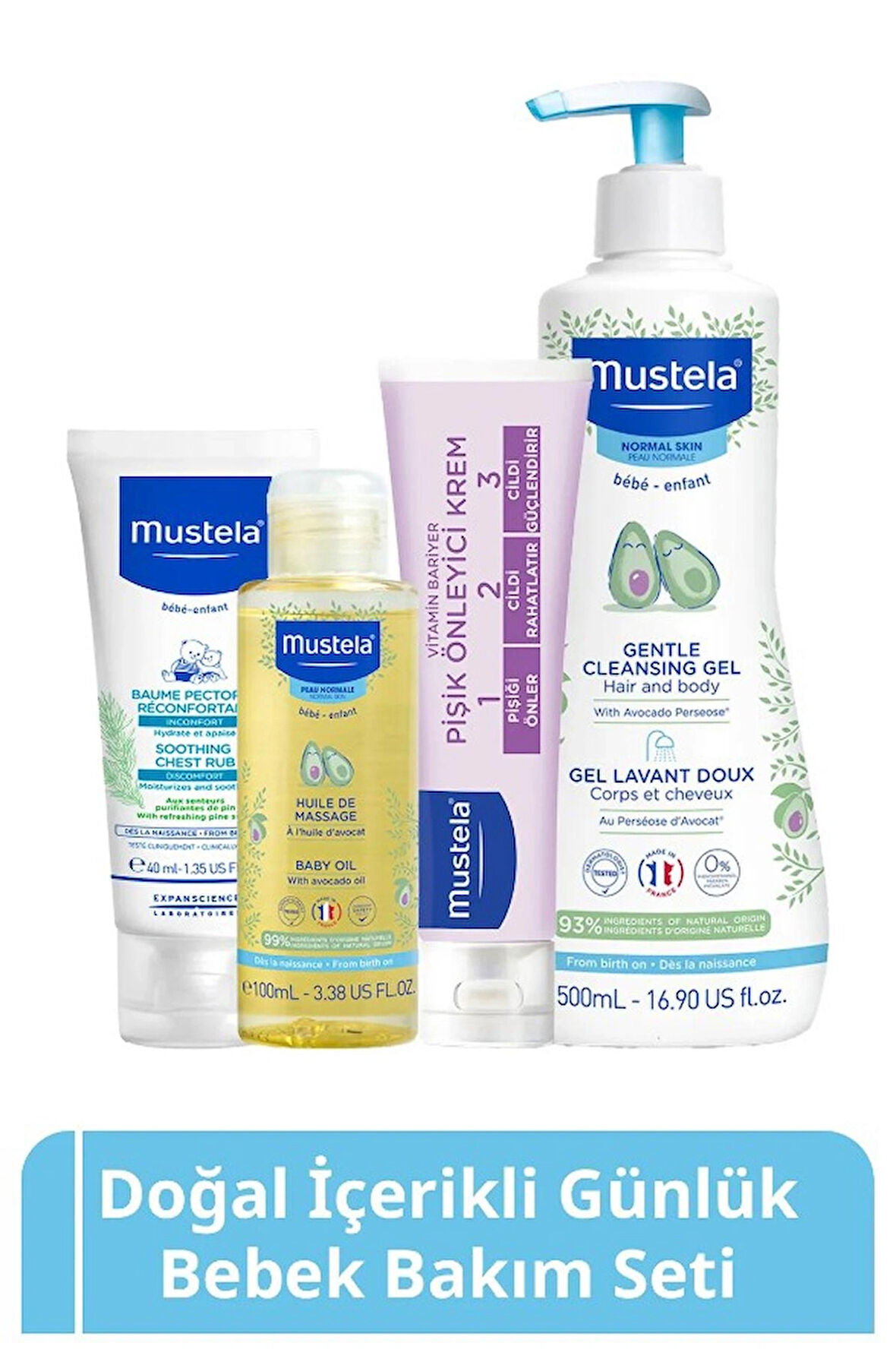 Mustela Doğal Içerikli Günlük Bebek Bakım Seti-yenidoğan Şampuan Pişik Kremi Masaj Yağı Göğüs Balsamı