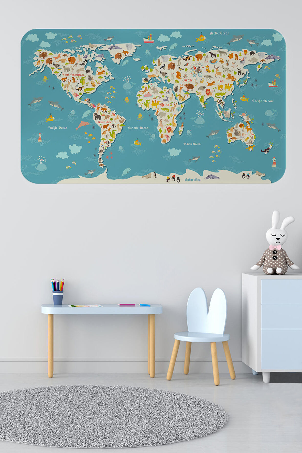 Eğitici Dünya Haritası Dünya Atlası Çocuk Ve Bebek Odası Duvar Sticker