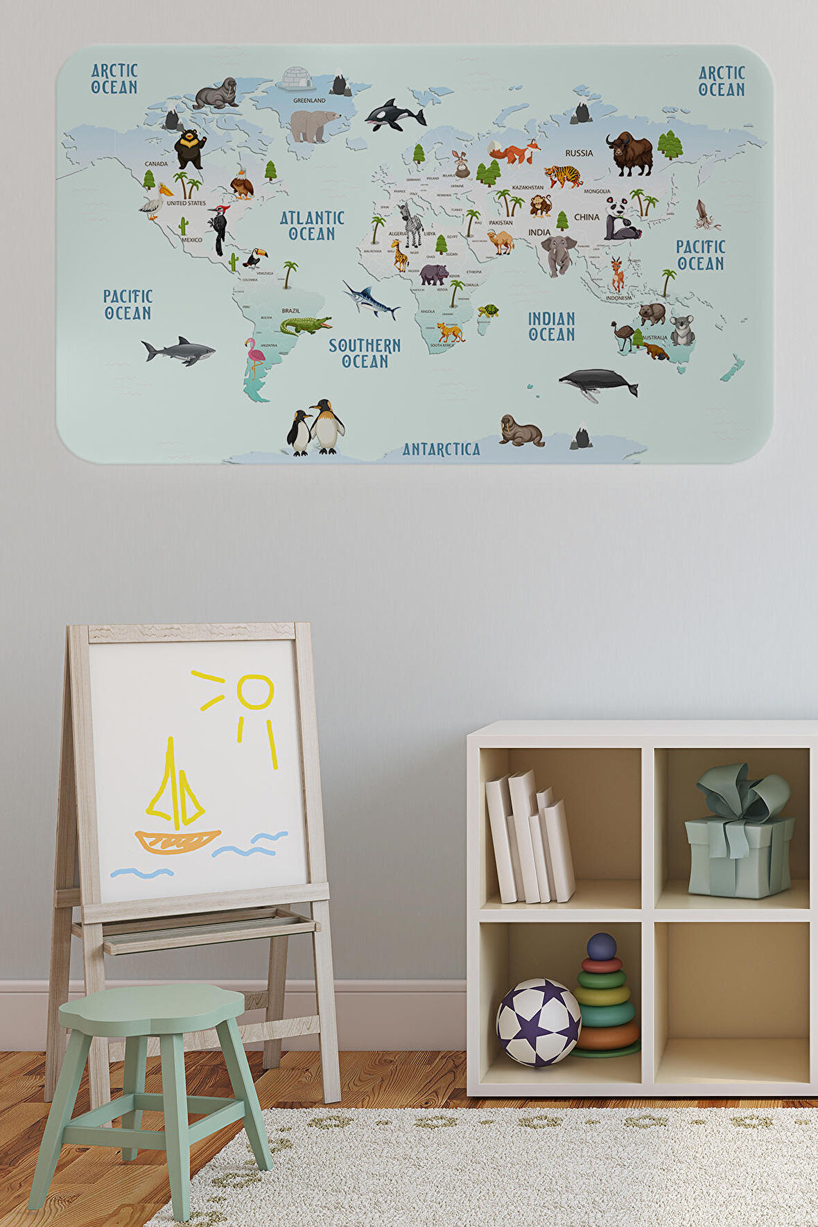 Eğitici Dünya Haritası Dünya Atlası Çocuk Ve Bebek Odası Duvar Sticker