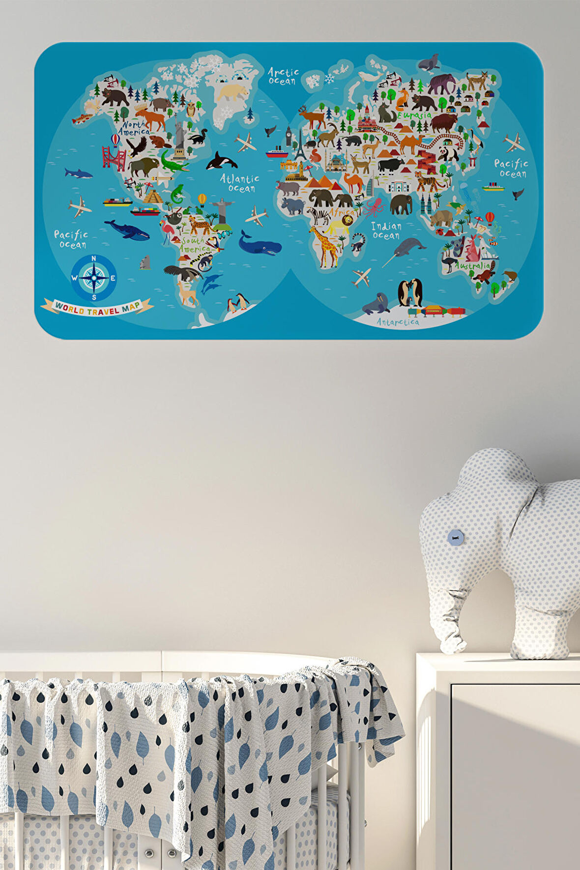 Eğitici Dünya Haritası Dünya Atlası Çocuk Ve Bebek Odası Duvar Sticker 