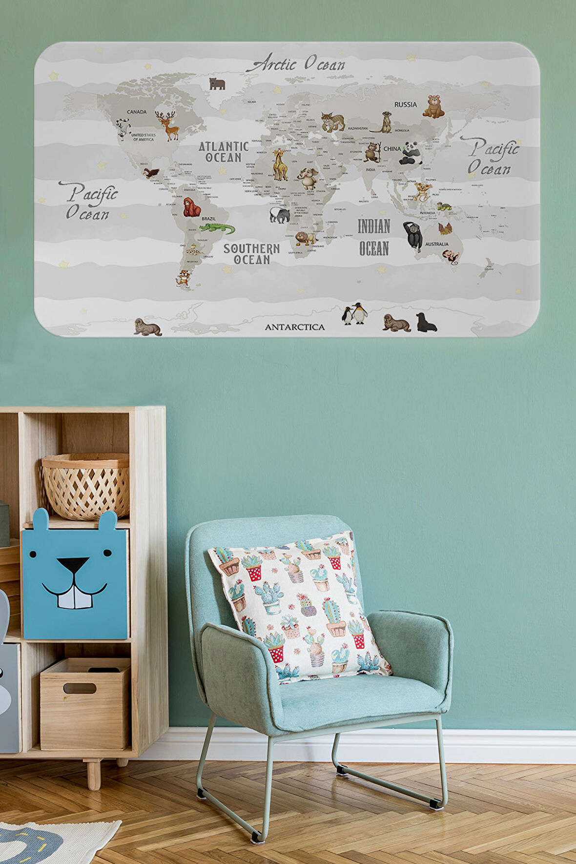 Eğitici Dünya Haritası Dünya Atlası Çocuk Ve Bebek Odası Duvar Sticker 