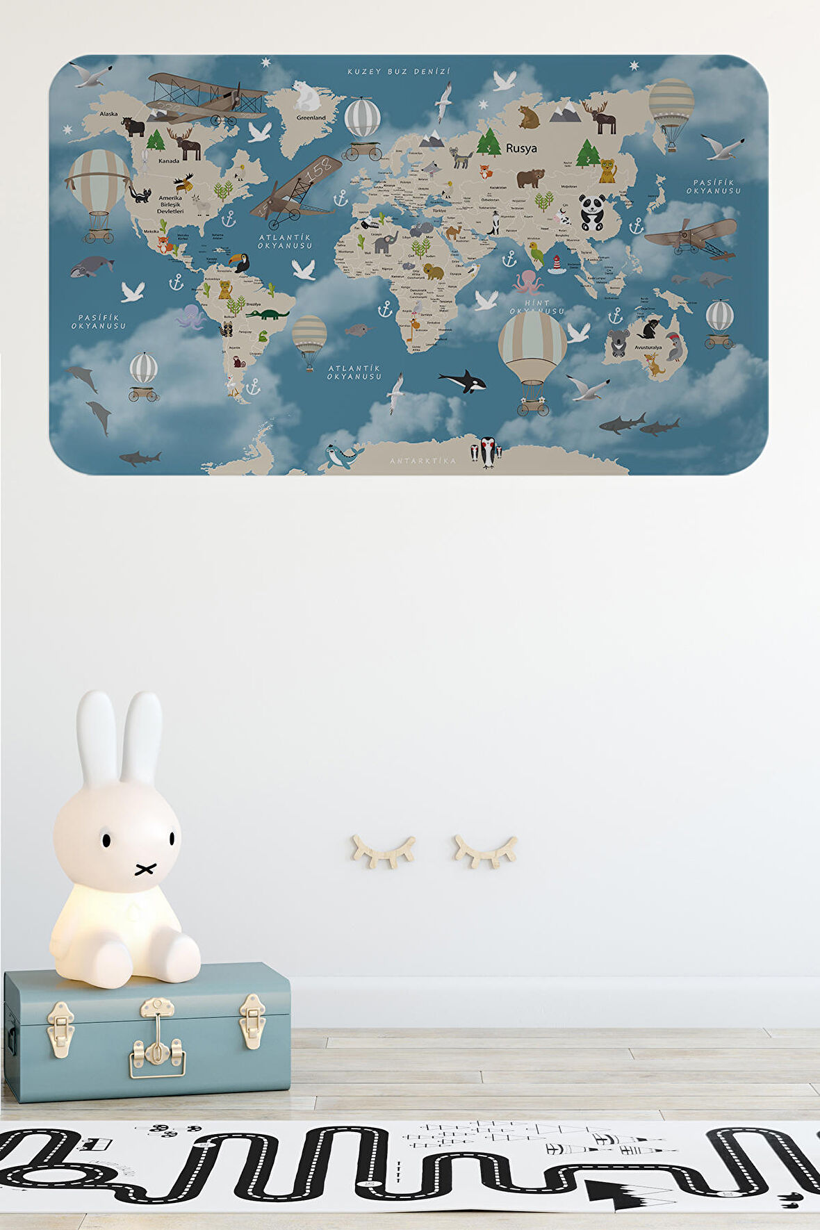 Eğitici Dünya Haritası Dünya Atlası Çocuk Ve Bebek Odası Duvar Sticker 