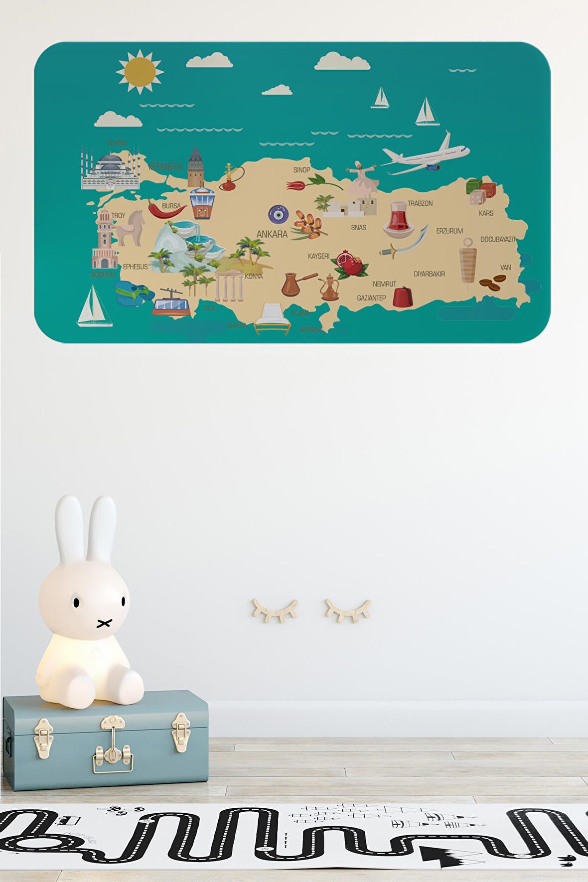 Eğitici ve Öğretici Dekoratif Çocuk Odası Türkiye Haritası Duvar Sticker