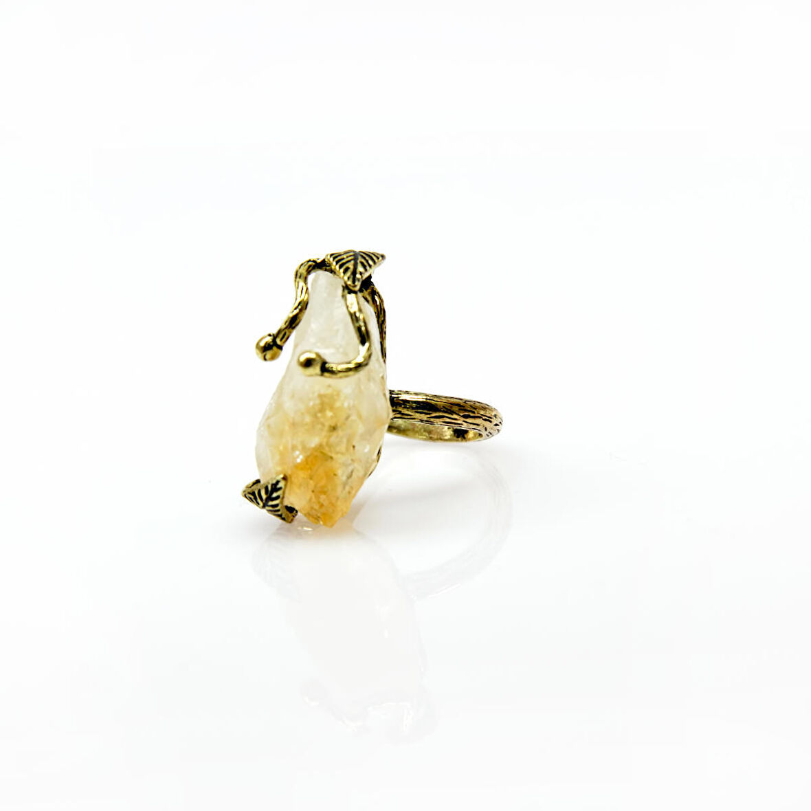 Doğal Taş Sitrin Dev Boy Doğal Taşlı Antik Ayarlanabilir Yüzük Para Taşı