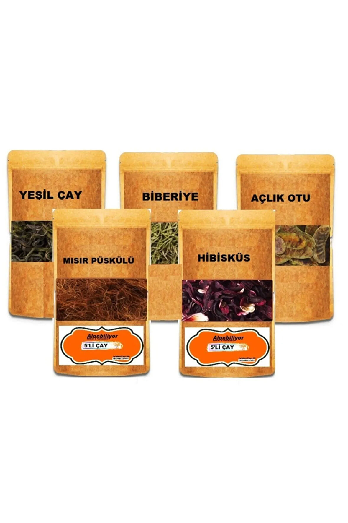 Detoks Çayı 5'li Paket ; Yeşil Çay - Hibiskus - Biberiye - Mısır Püskülü - Açlık Otu