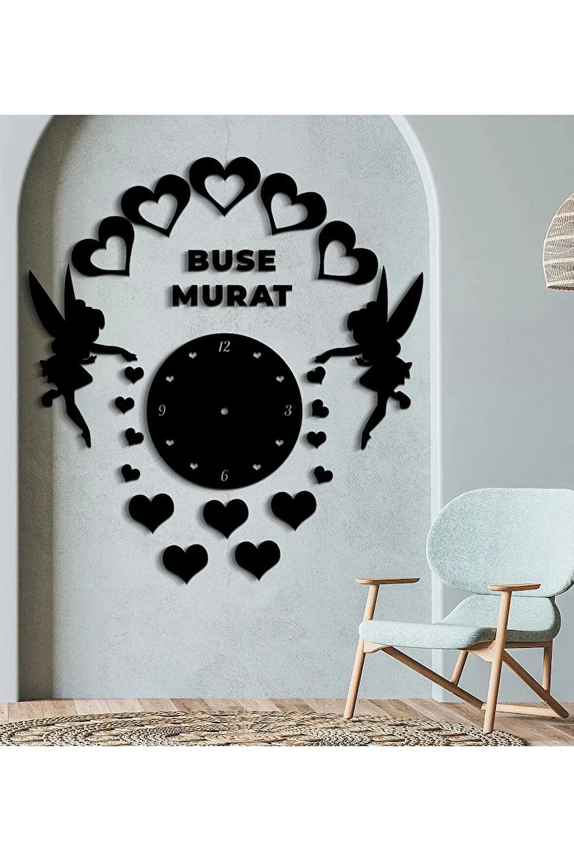 Modern Aşk Tasarımlı Dekoratif Duvar Saat+ isim bildiriniz