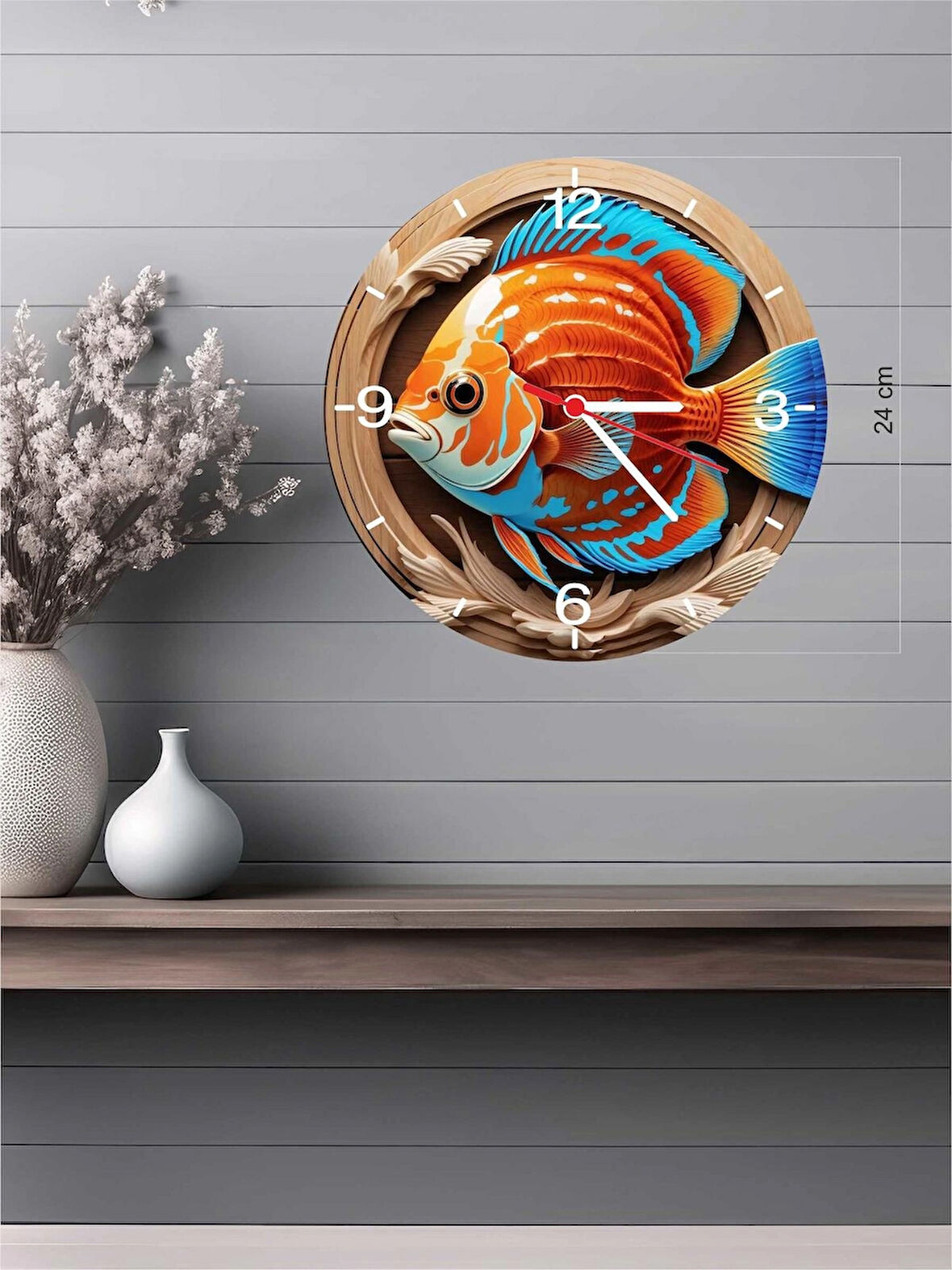 24x24 cm 3D Görünümlü Ahşap Duvar Saati V1