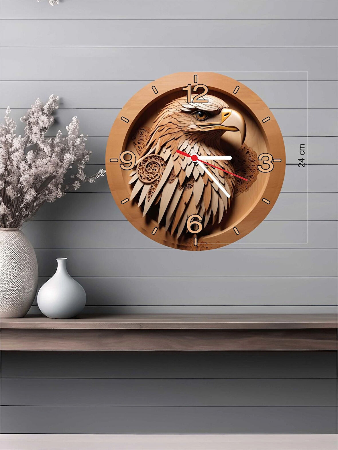 24x24 cm 3D Görünümlü Ahşap Duvar Saati V2
