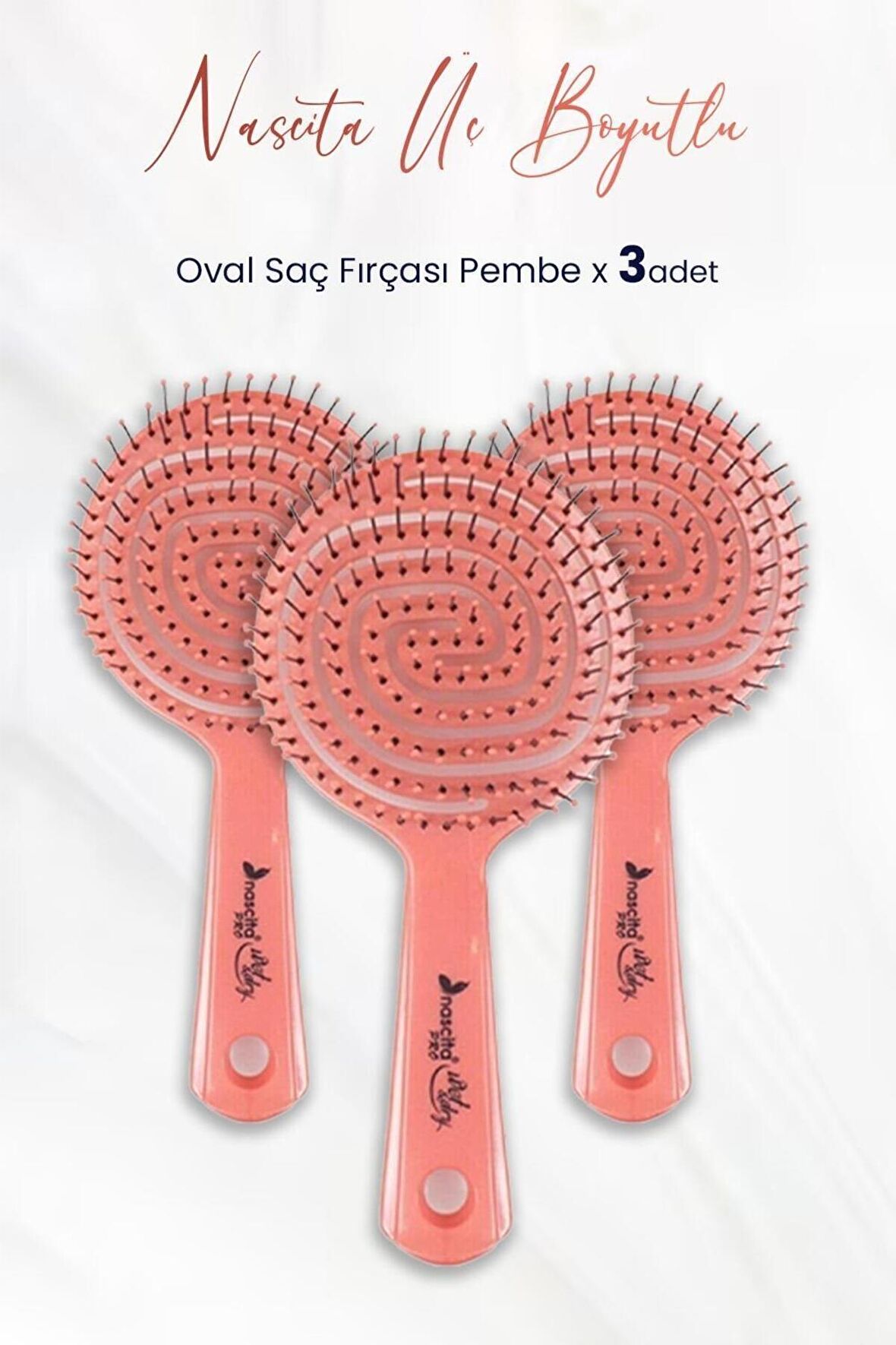 Üç Boyutlu Oval Saç Fırçası Pembe x 3 Adet
