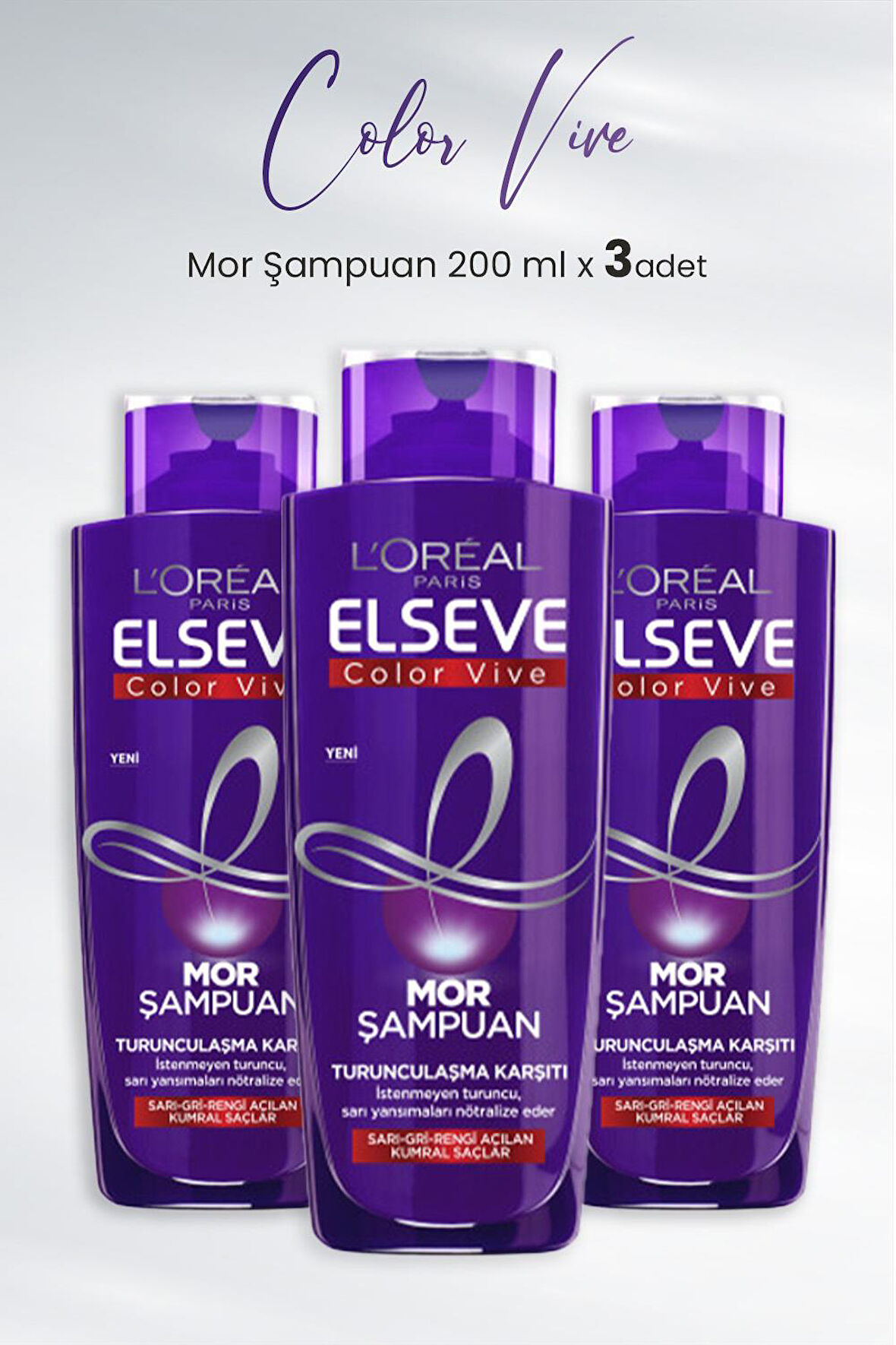 Elseve Color Vive Mor Şampuan Turunculaşma Karşıtı 200 ml x 3 Adet