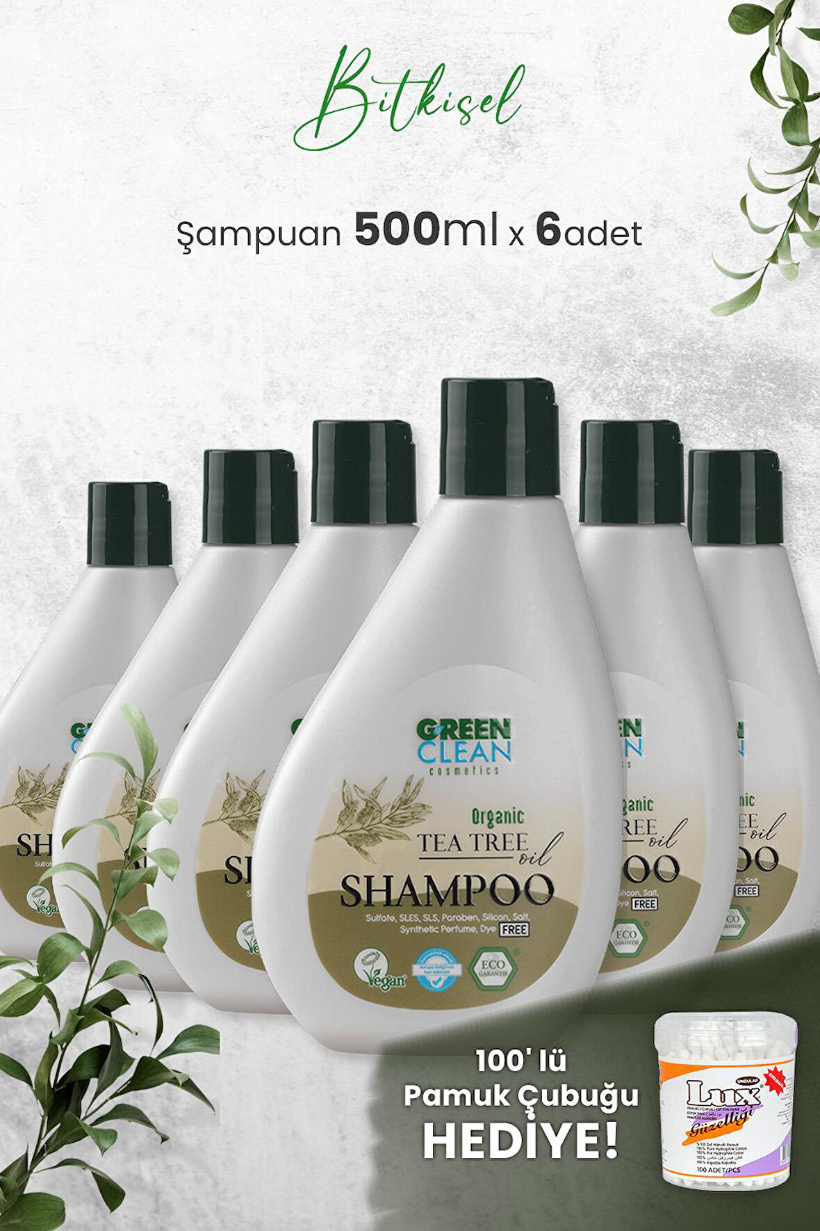 Green Clean Şampuan Tea Tree 275 ml x 6 Adet ve Hediyeli