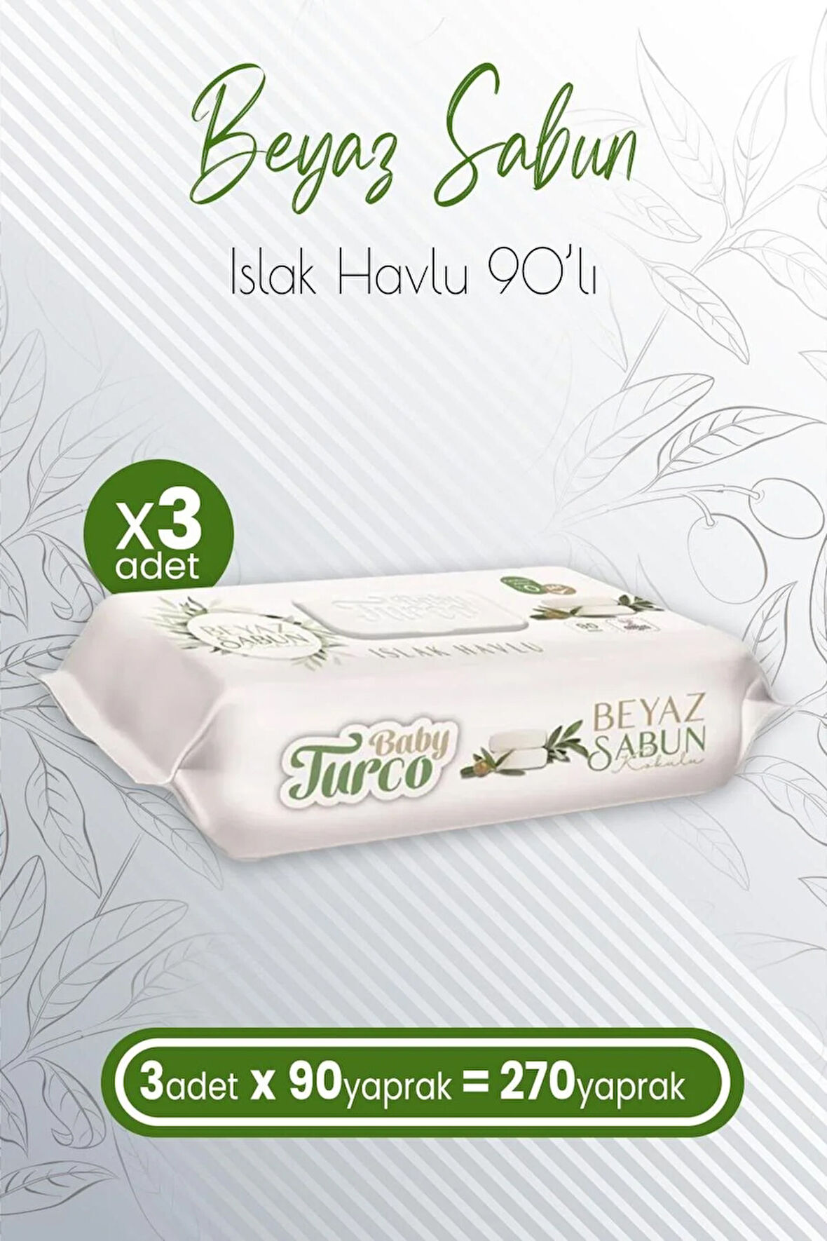 Islak Havlu Beyaz Sabun Kokulu 90' lı x 3 Adet (270 Yaprak)