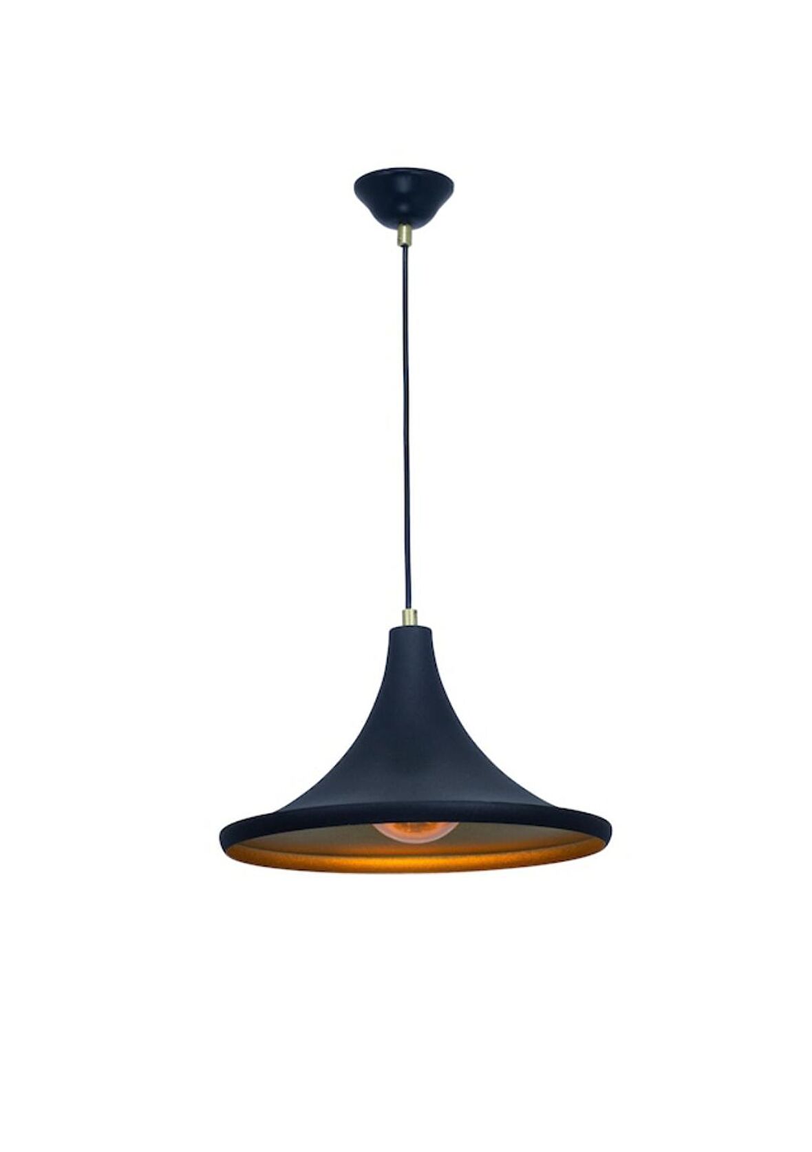 Dylight Retro Metal Dekotatif Siyah İçi Gold Dekoratif Tekli Saklıt Avize Çap:36 cm