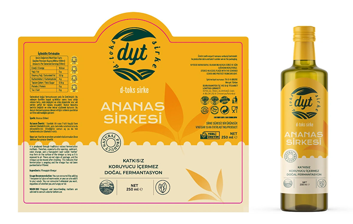 Dyt d-toks Sirke Detox Ananas Sirkesi ödem atmaya yardımcı 250 ml