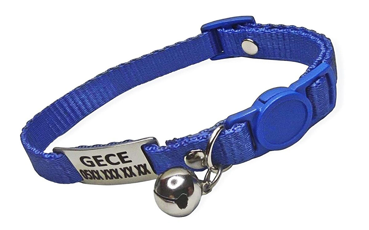 Güvenlik Kilitli isimli Kedi Tasması, isimlikli Kedi Tasması, Kedi Künyesi, Safety Click tasma mavi