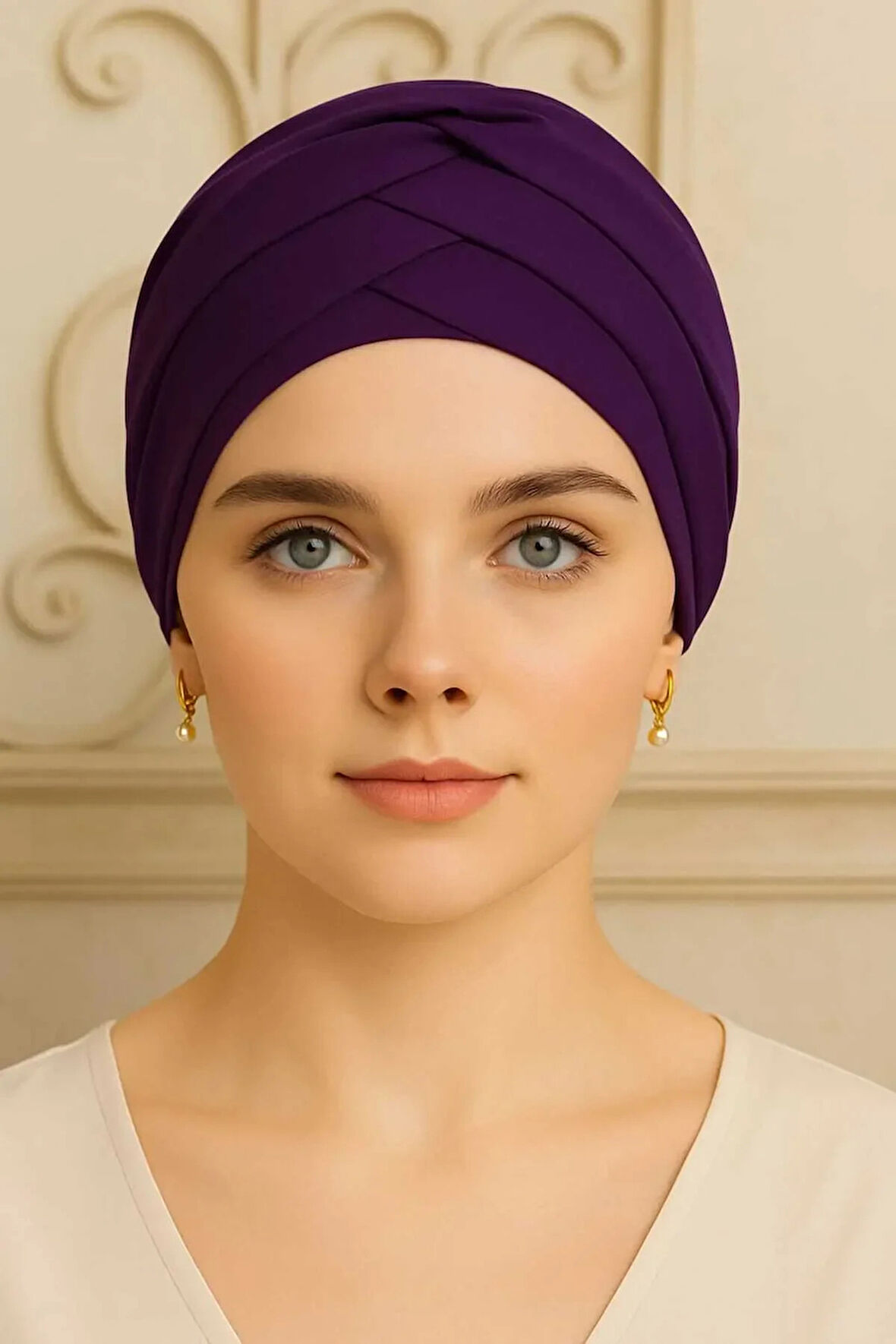 Üç Bantlı Dış Bone | Mürdüm Hijab • Tesettür Giyim İçin Şık • Modern • Pratik ve Konforlu Kullanım