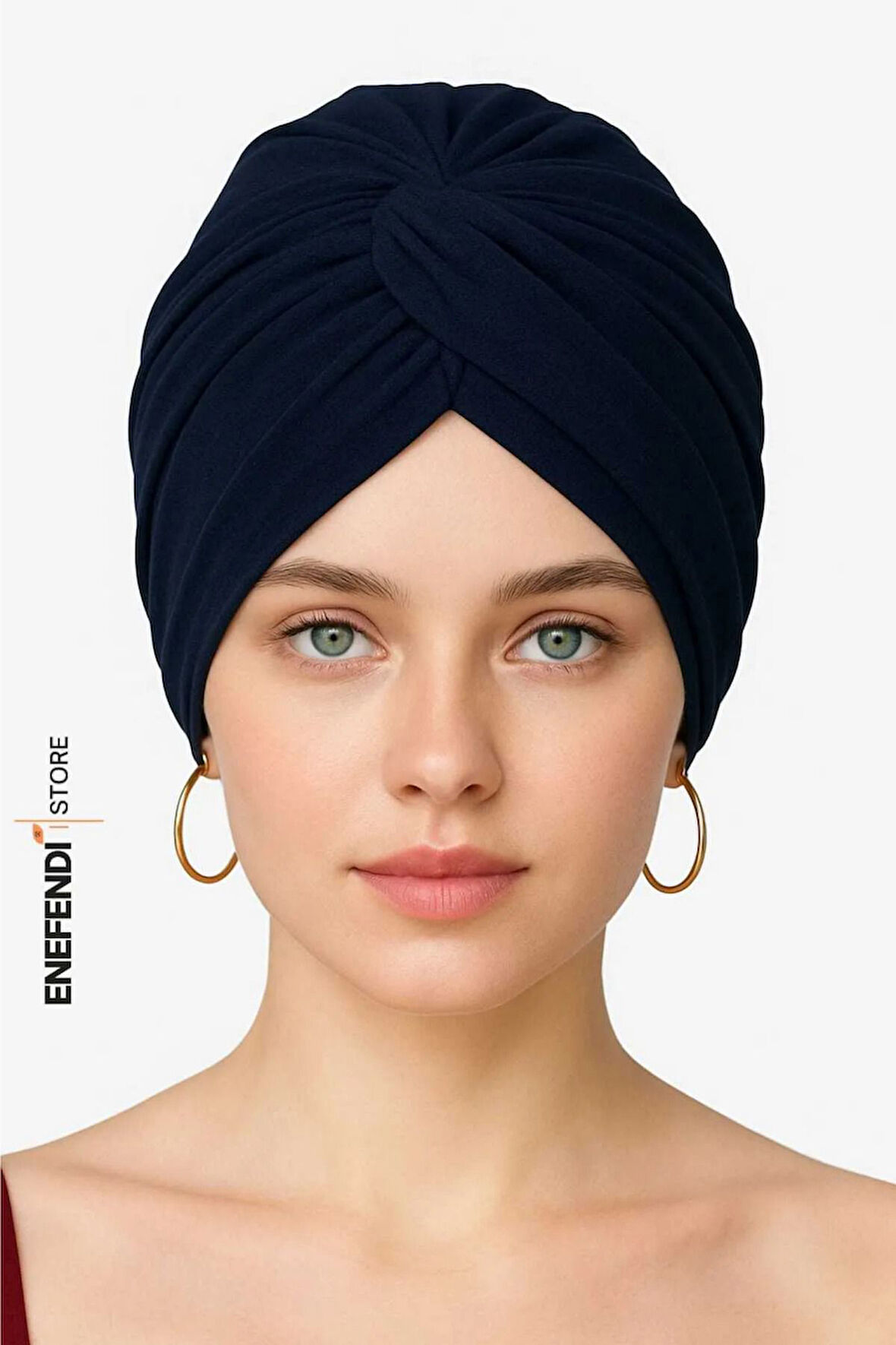 Düğümlü Dış Bone Lacivert | Hazır Bağlı Sosyete Yarım Şal Modeli | Tesettür Rahat ve Şık Bone