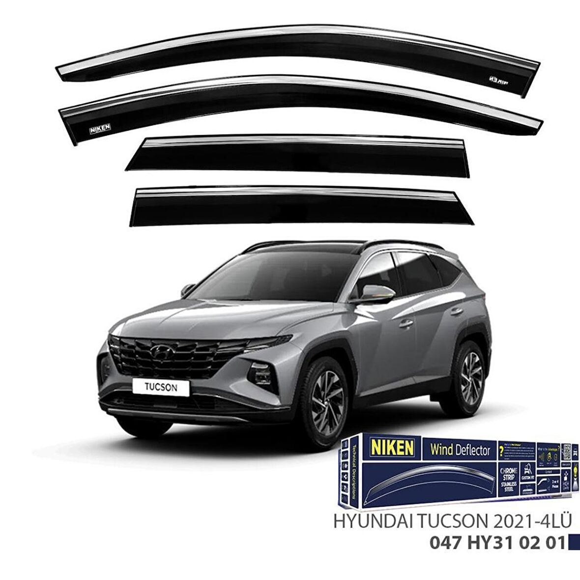 Hyundai Tucson Niken Kromlu Cam Rüzgarlığı 4lü Set  2021 ve Üstü