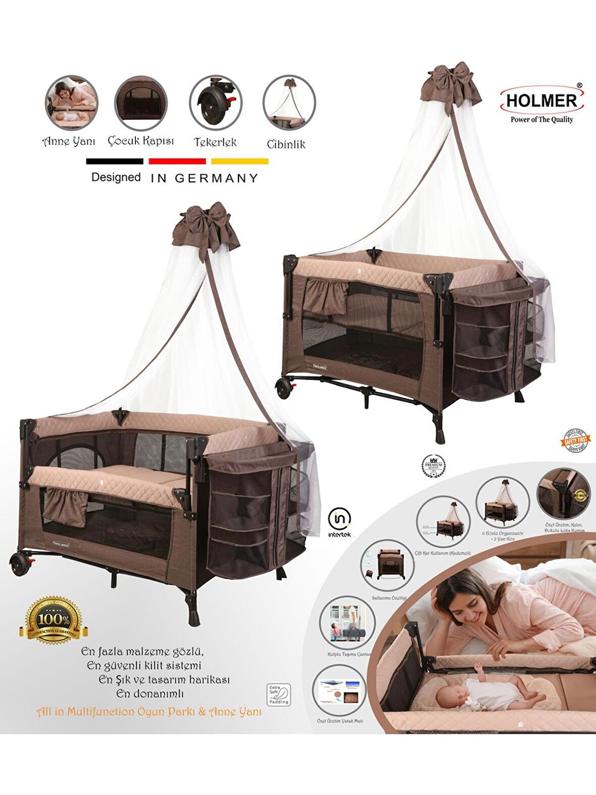  Holmer Maxi Comfort Coolstyle (Anne Yanı) Cibinlikli Deluxe Oyun Parkı/Anne Yanı 70x110cm 