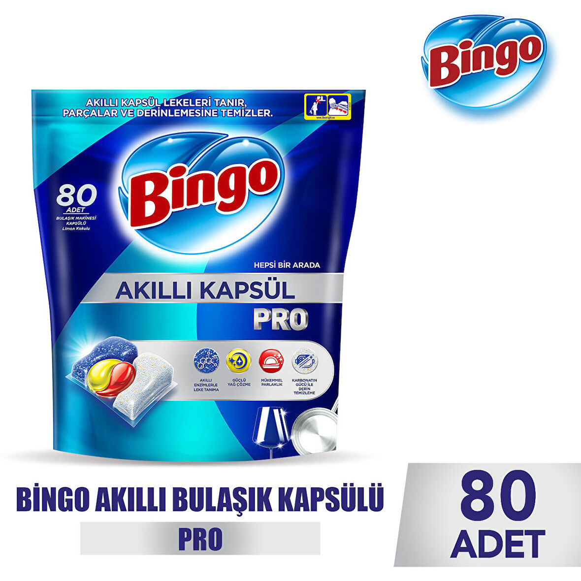 Bingo Akıllı Kapsül Pro Bulaşık Makinesi Deterjanı Tableti 80'li