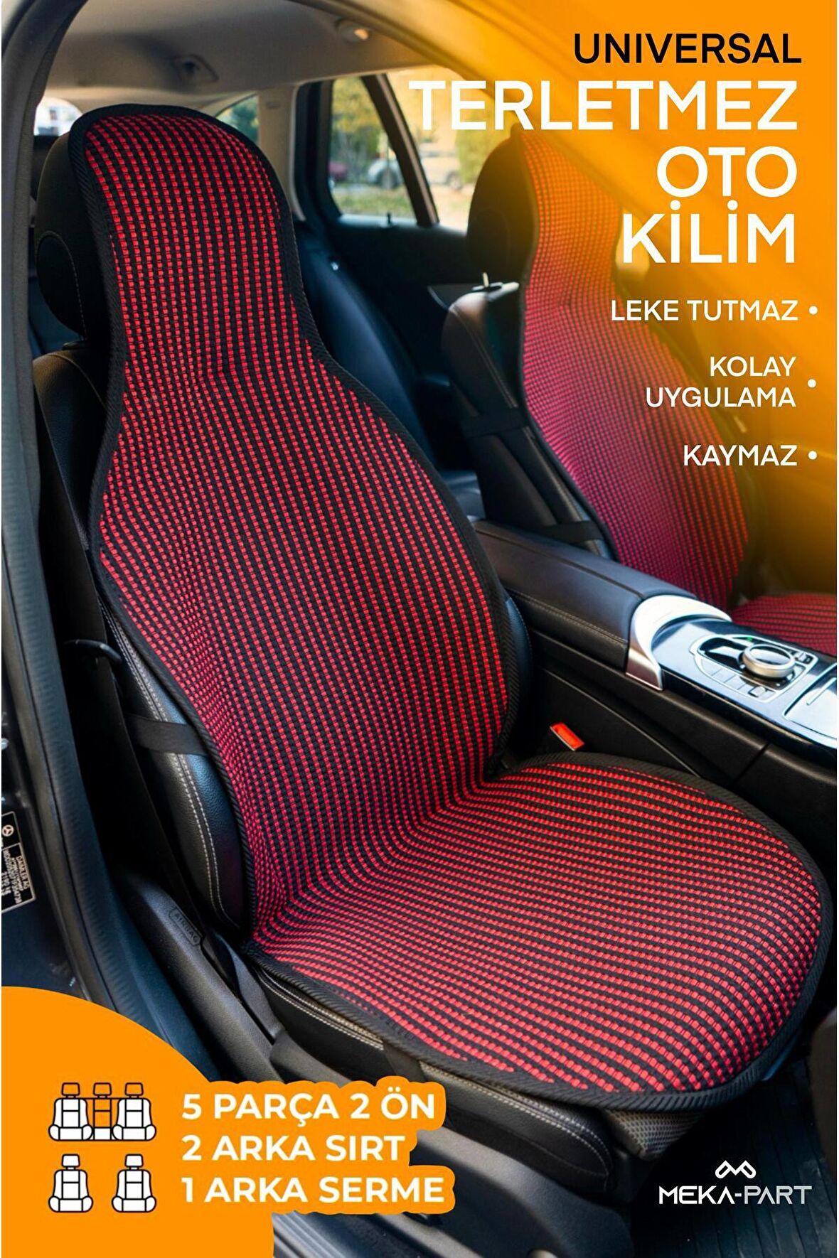 Meka Part Oto Koltuk Koruyucu Kılıf 5 Parça Universal Kırmızı Siyah 2+3 %100 Pamuk