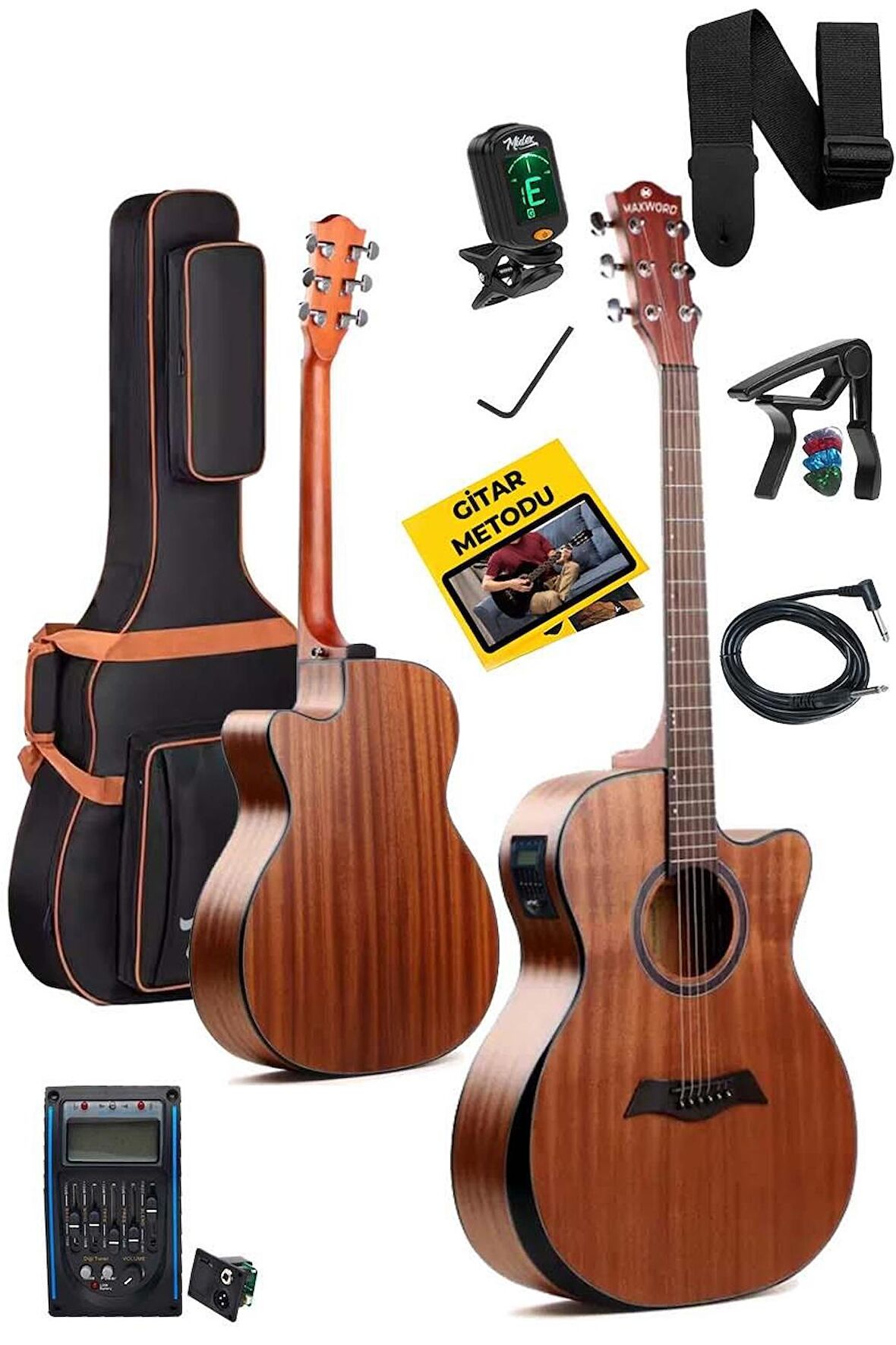 Maxword M450-EQ Profesyonel Masif Ağaç Elektro Akustik Gitar Seti 4/4 Yetişkin Seri üst Segment