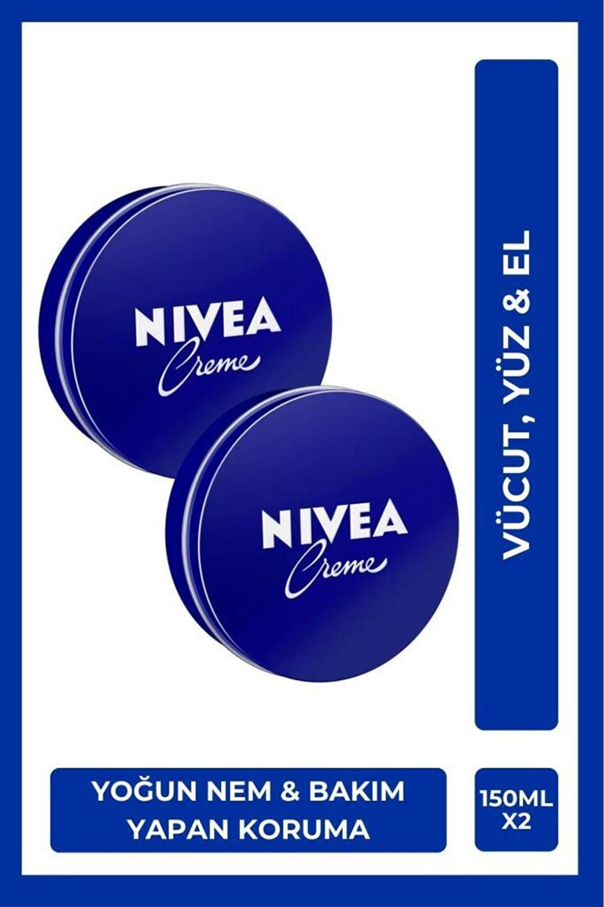 Nivea Creme 150ml, Yoğun Nemlendirici, Bakım Yapan Koruma, Eucerit, Yumuşak Cilt, El Yüz Vücut, X2 Adet