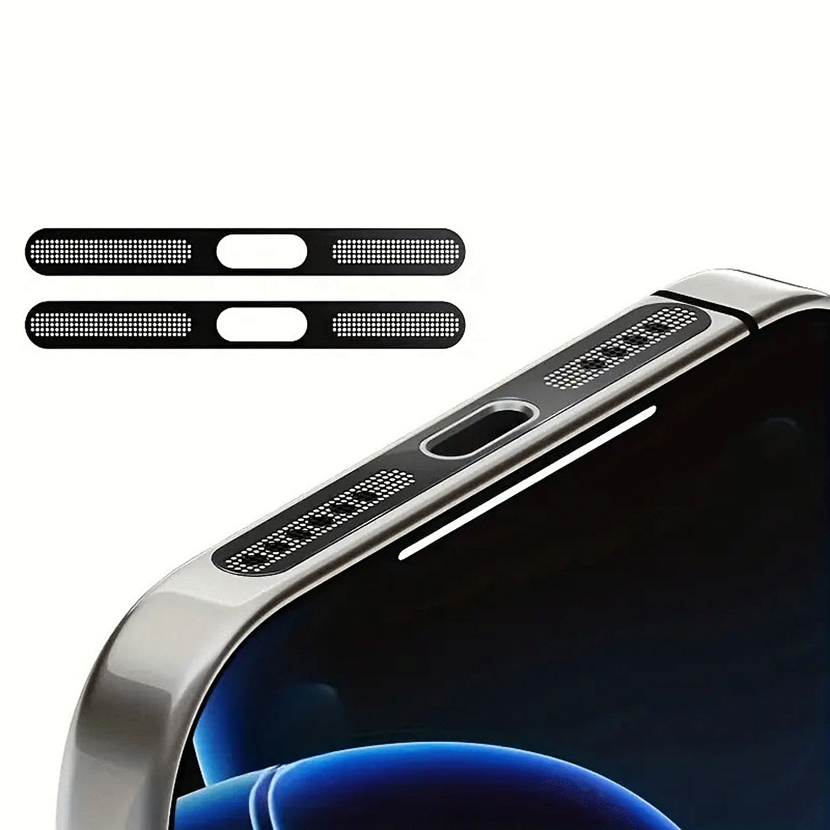 Forzacase iPhone 12 / 13 / 14 / 15 ile uyumlu 2 Adet Hoparlör Toz Koruyucu Sticker Bant Siyah FC779