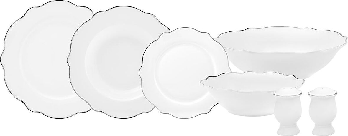 Karaca Daisy Platinium Wave Shape Bol Kaseli 27 Parça 6 Kişilik Porselen Yemek Takımı