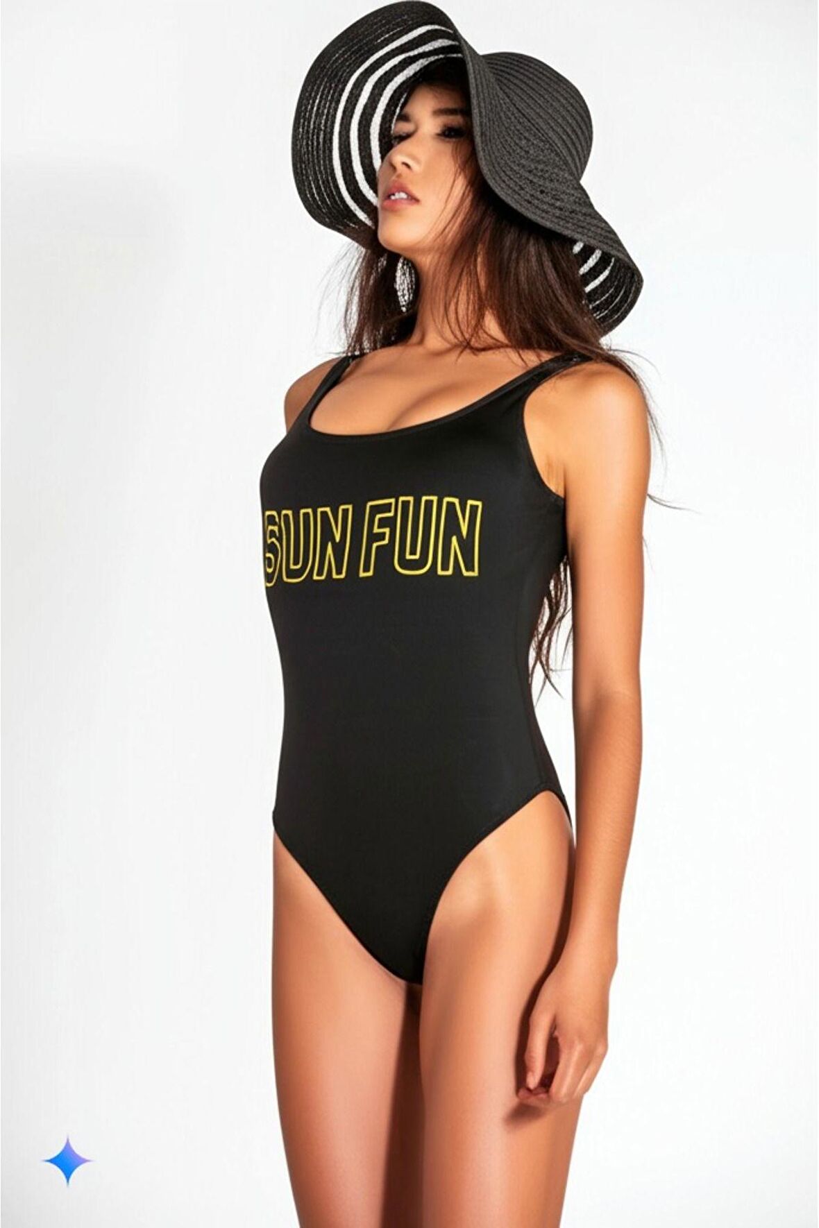 Siyah DAR KALIP Sun Fun Baskılı Mayo