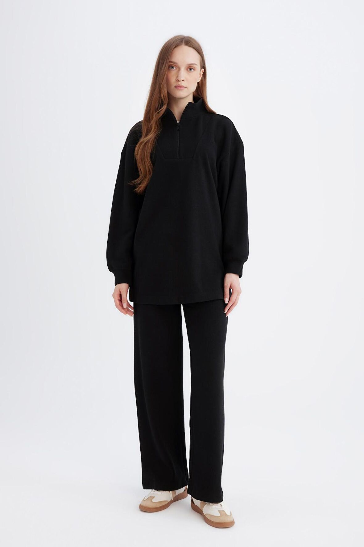 DeFacto Relax Fit Beli Lastikli Selanik Kumaş Basic Düz Triko Siyah Pantolon B4311AX24WNBK81