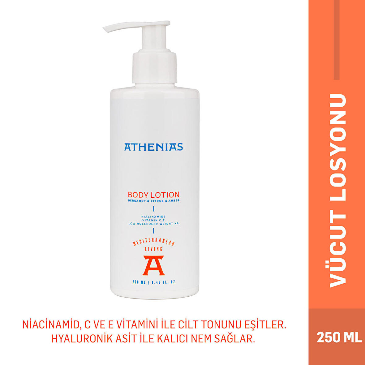 ATHENIAS Niacinamide, E Ve C Vitamini Içeren Vücut Losyonu 250 ml Uzun Süre Nem
