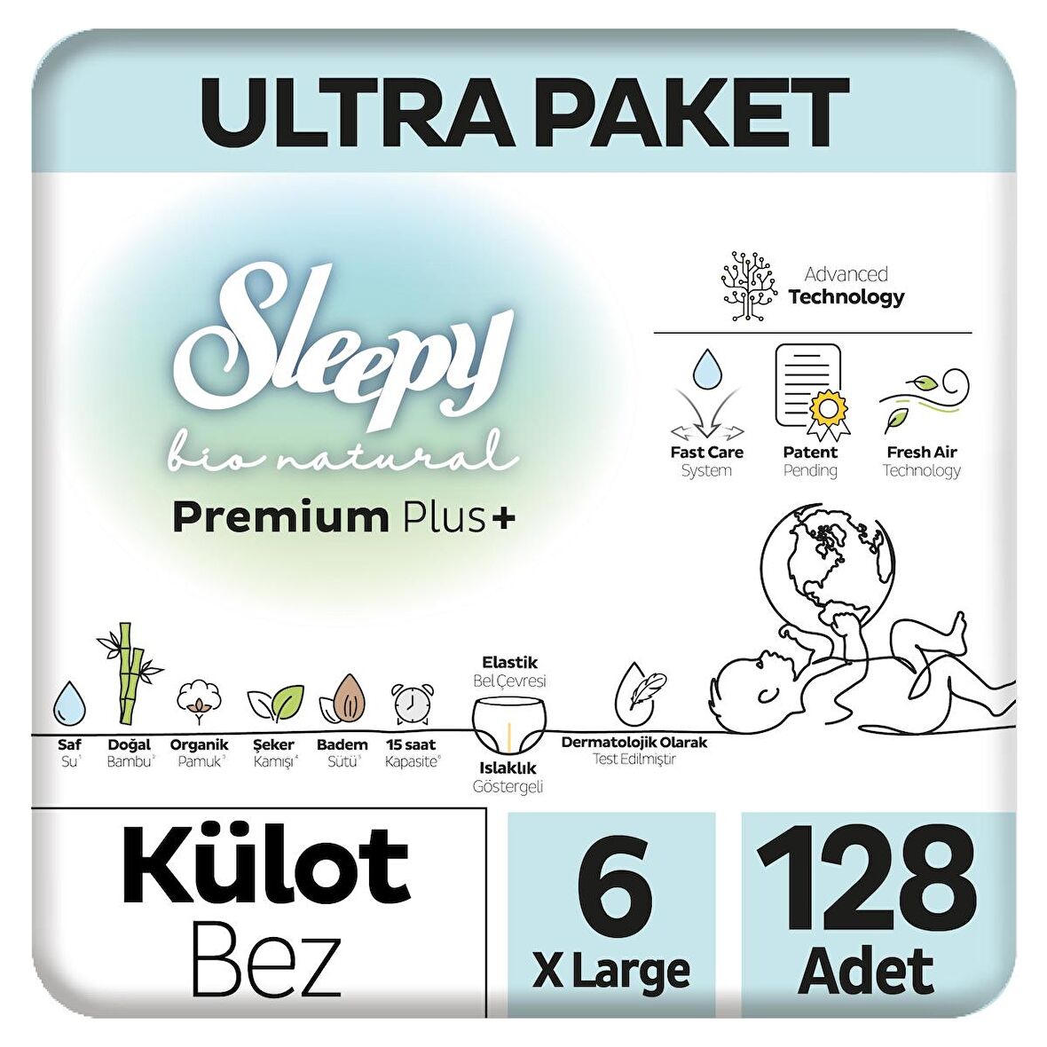 Sleepy Bio Natural Premium Plus Ultra Paket Külot Bez 6 Numara Xlarge 128 Adet