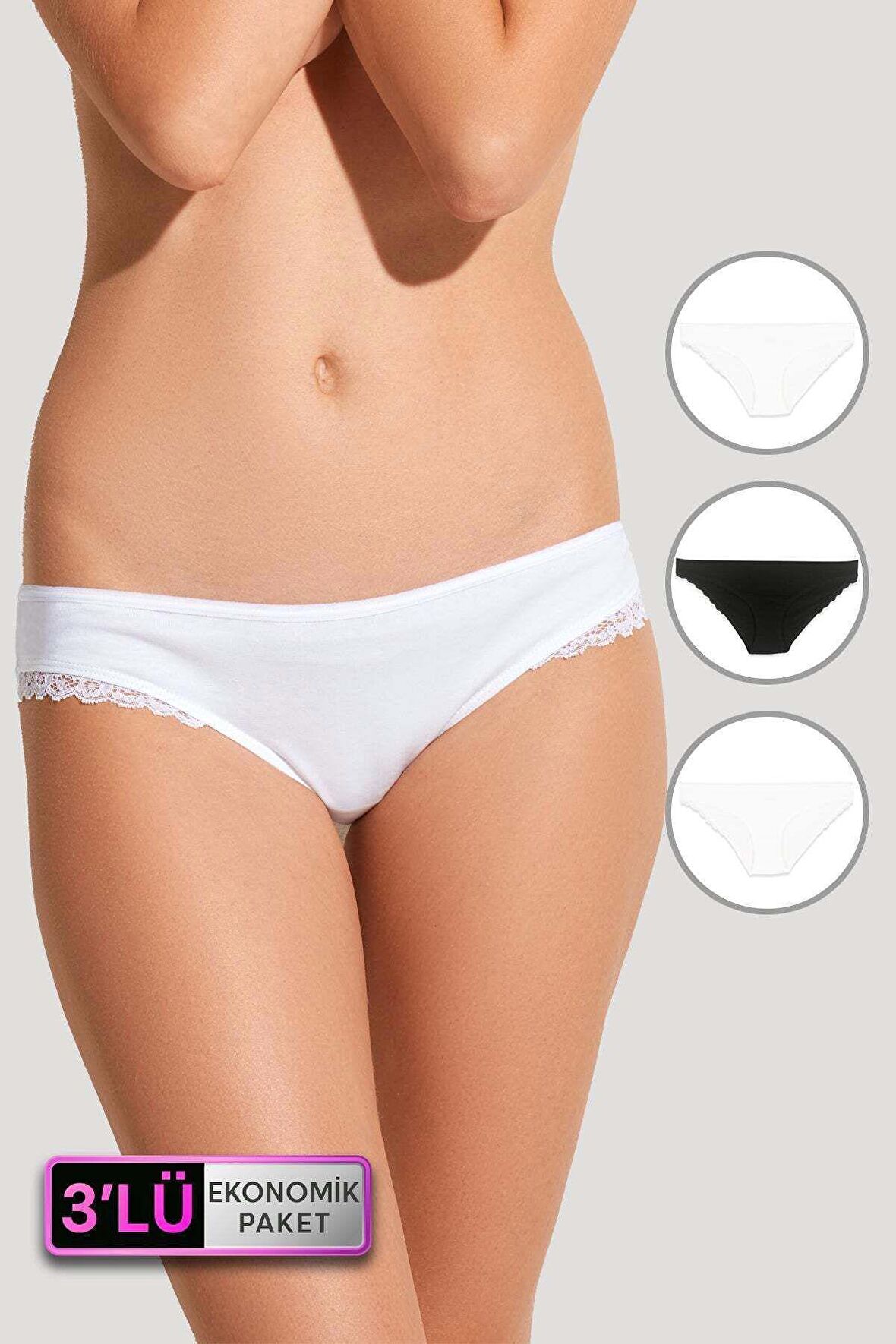 Kadın Siyah-beyaz 3'lü Paket Slip