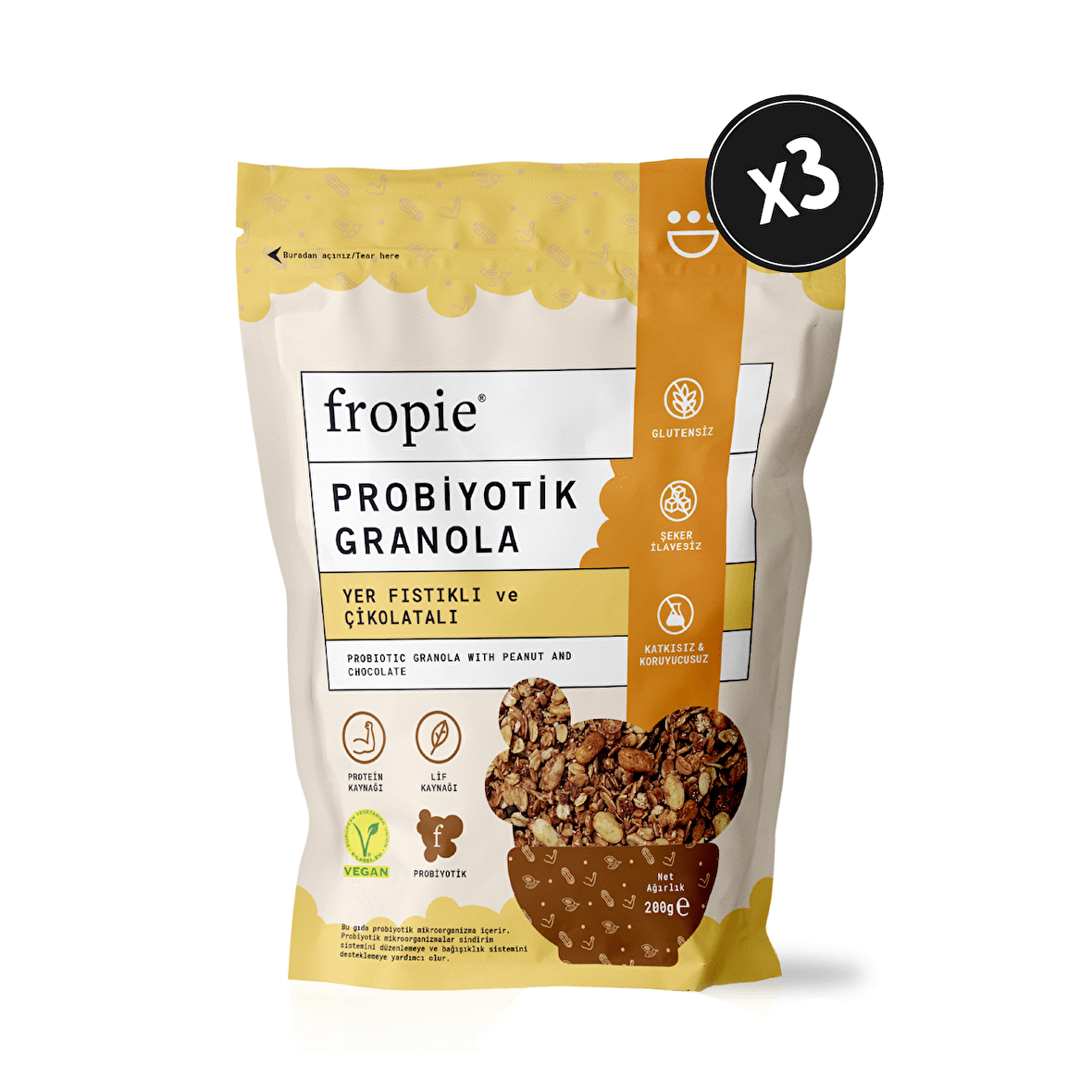 Probiyotik Granola - Yer Fıstığı & Çikolata 200 gr x 3 Adet