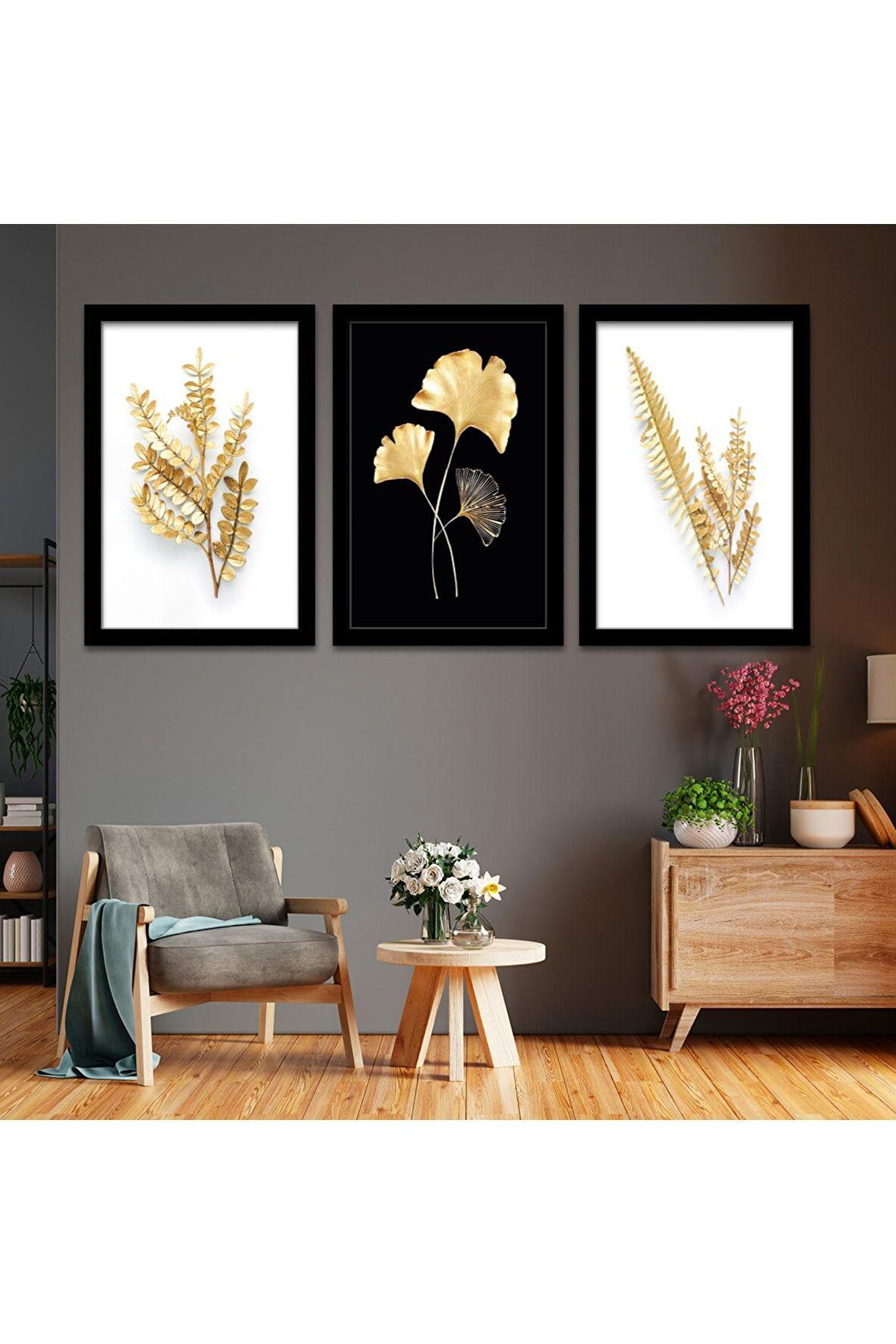 GOLD AYNALI PLEKSİ ÇERÇEVELİ MİNİMALİST ALTIN SARISI MAVİ SOYUT ÇİZİM TABLO