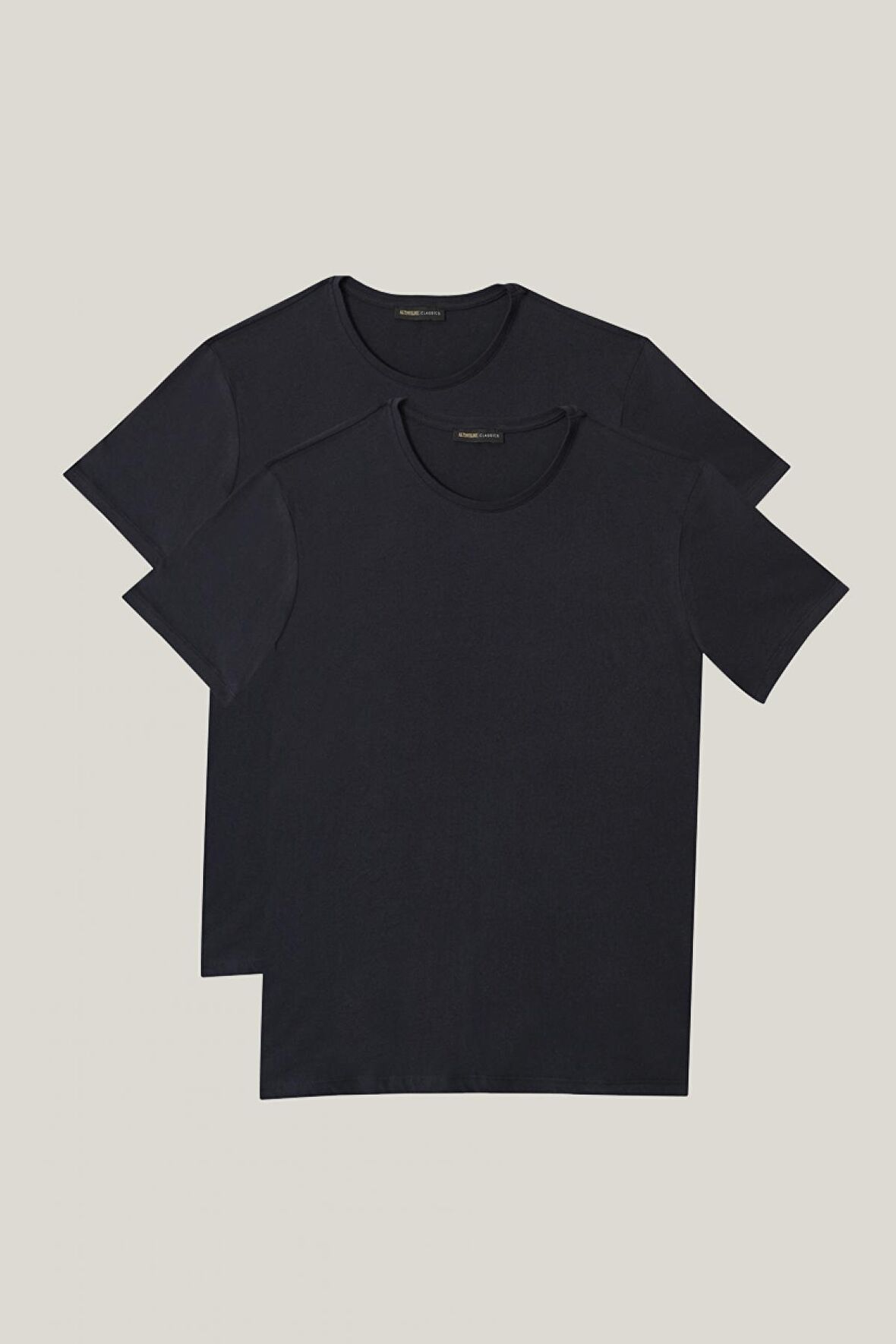Erkek Lacivert Slim Fit Bisiklet Yaka 2'li Düz Tisört Paketi